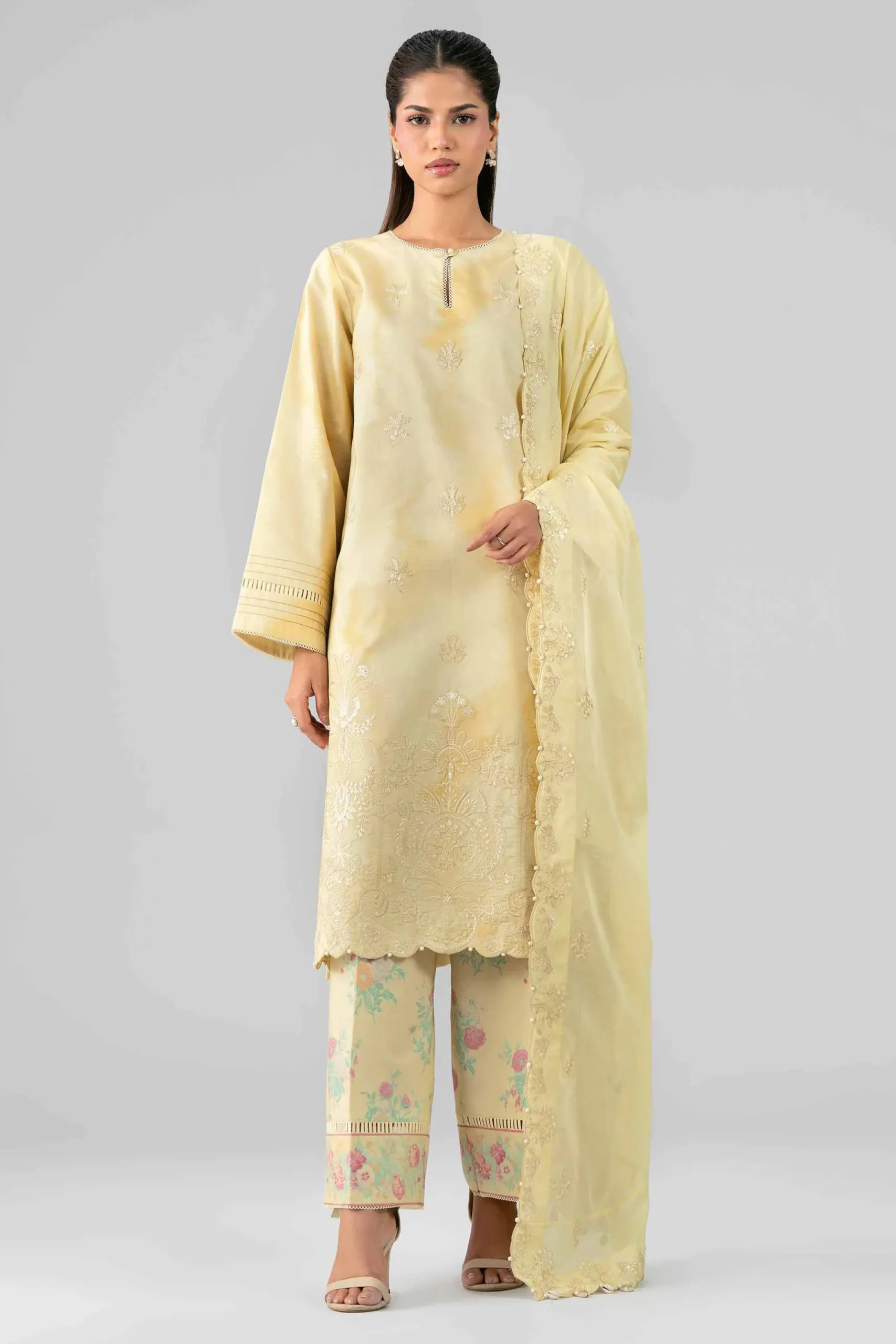 3 Piece - Printed Embroidered Suit - 42601808