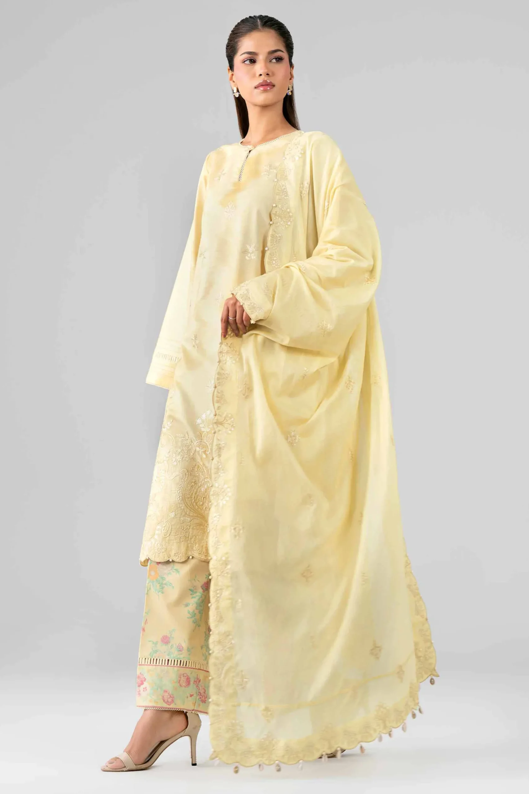 3 Piece - Printed Embroidered Suit - 42601808
