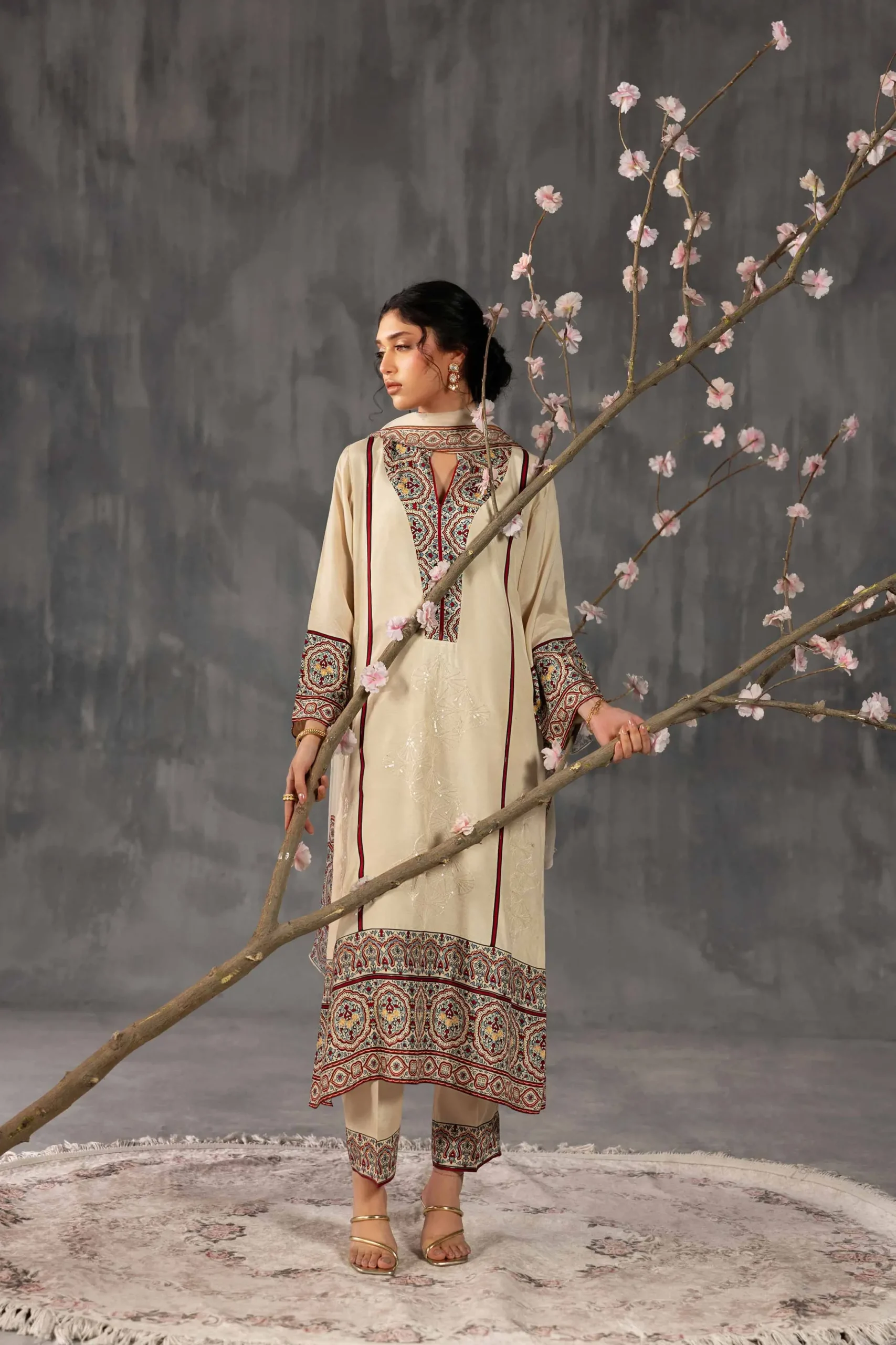 3 Piece - Printed Embroidered Suit - KFE26-109