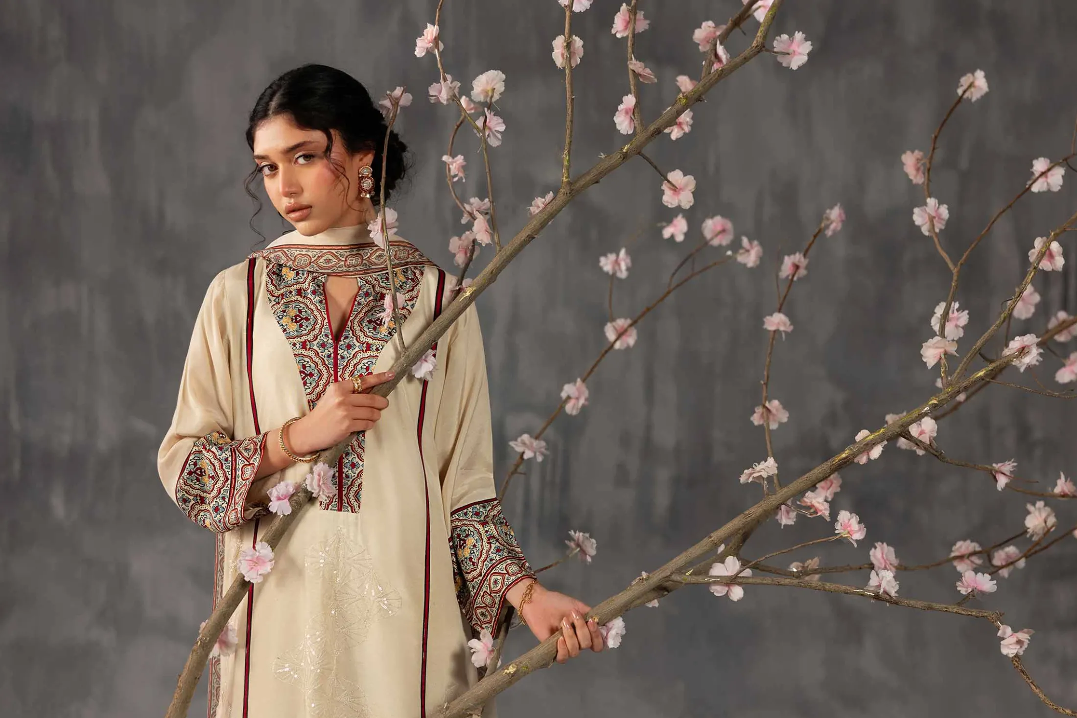 3 Piece - Printed Embroidered Suit - KFE26-109