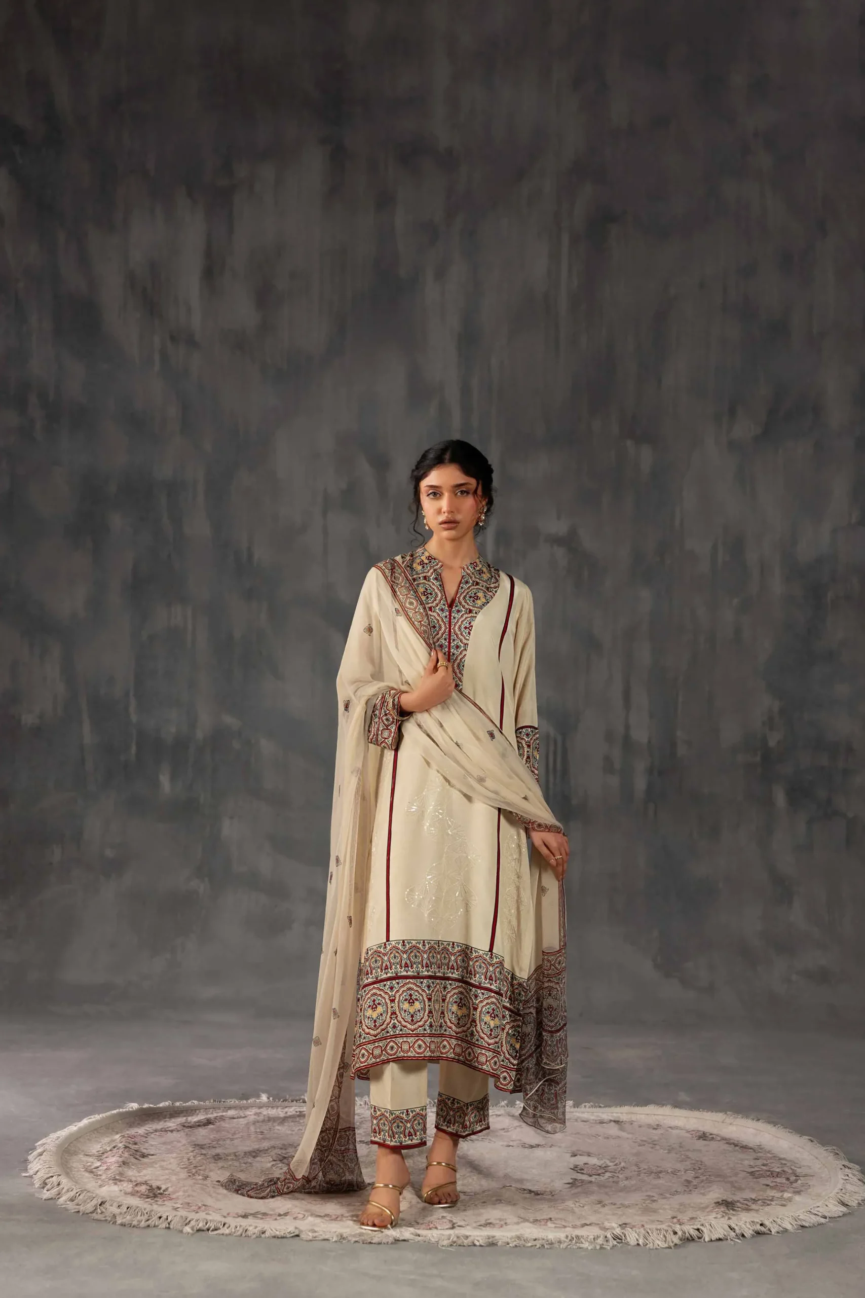 3 Piece - Printed Embroidered Suit - KFE26-109