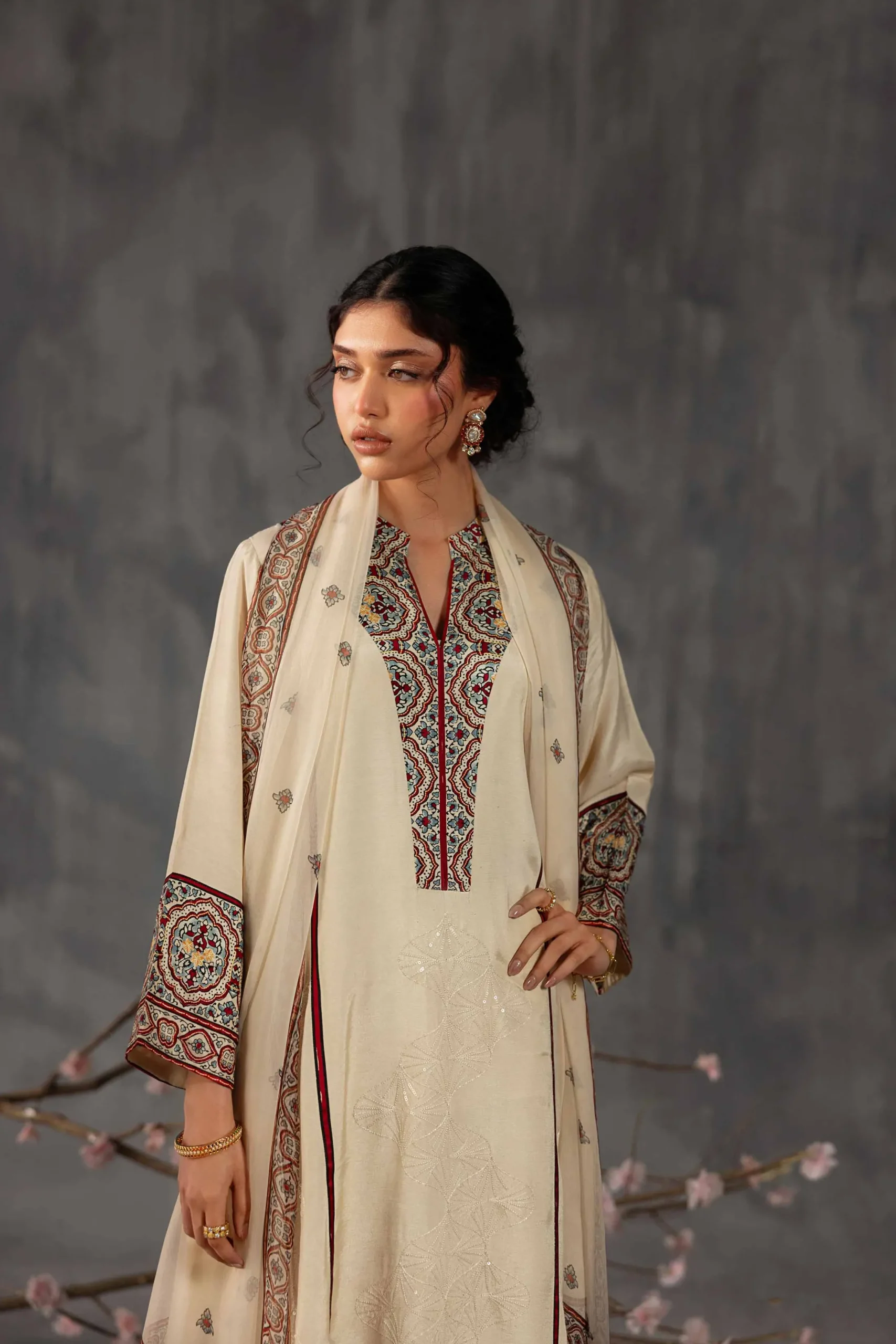 3 Piece - Printed Embroidered Suit - KFE26-109