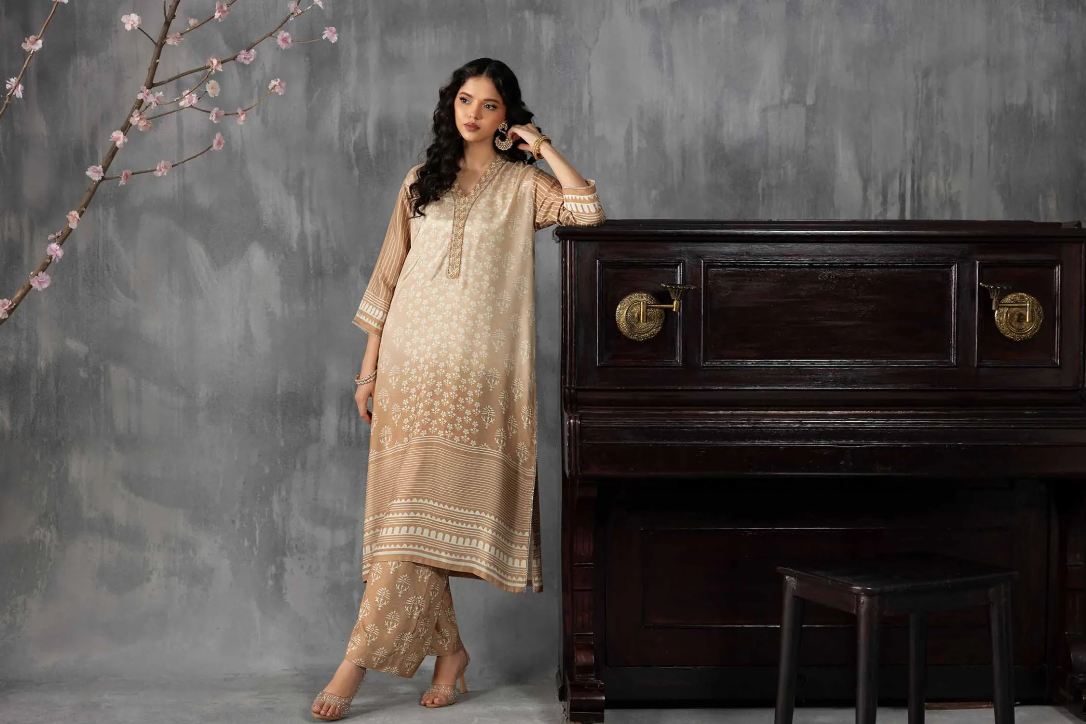 2 Piece - Printed Embroidered Suit - KFE26-62