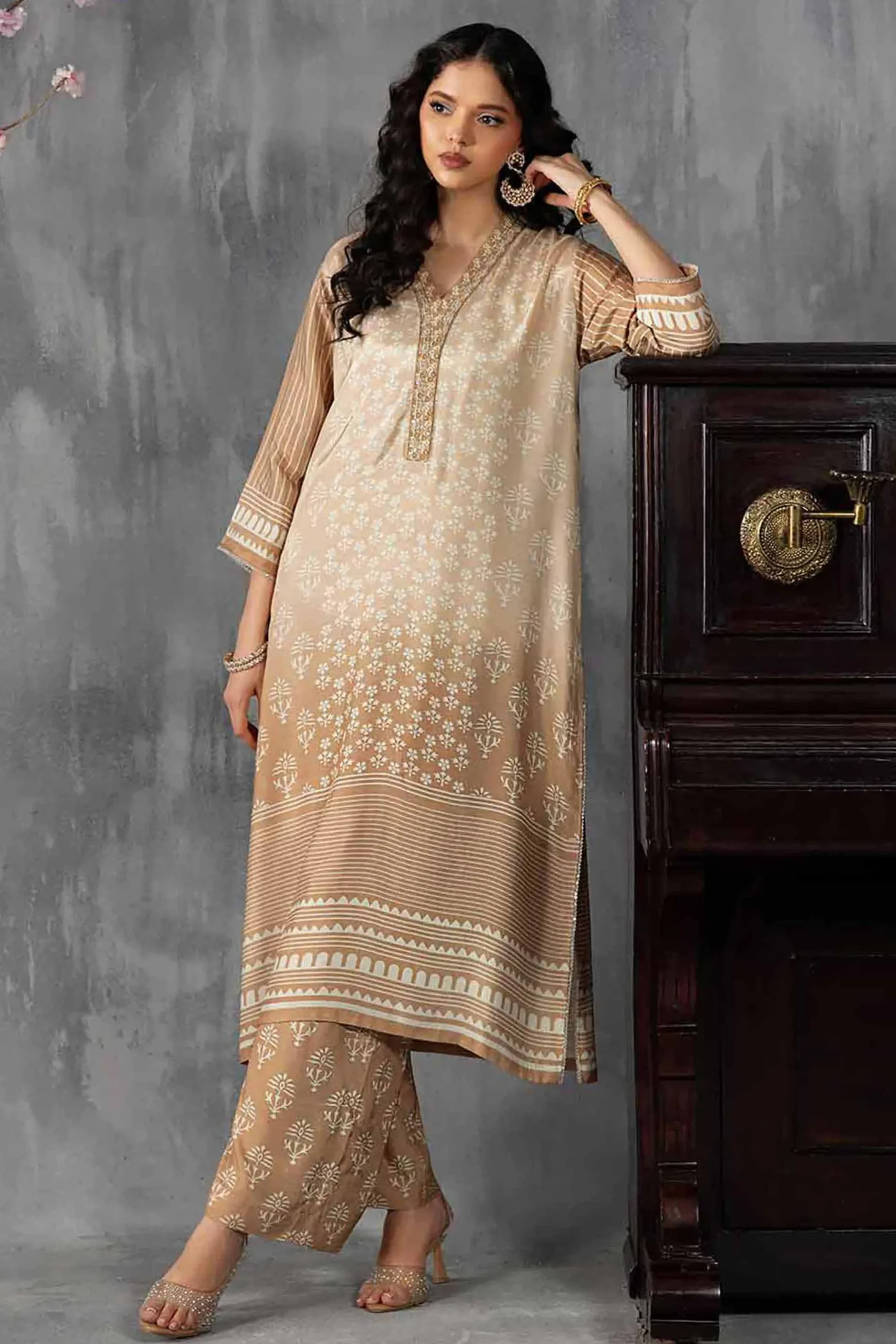 2 Piece - Printed Embroidered Suit - KFE26-62