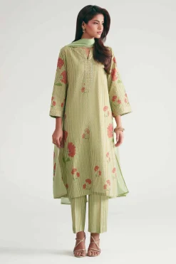 3 Piece - Printed Embroidered Suit - KFE26-204