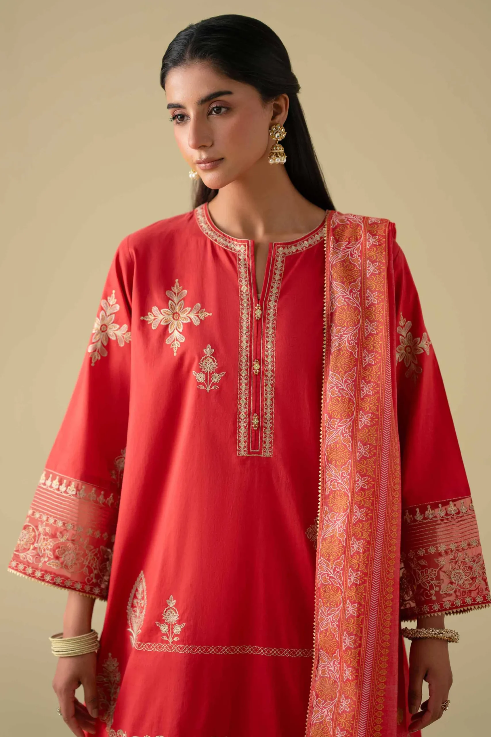 2 Piece - Printed Embroidered Suit - KFE26-27