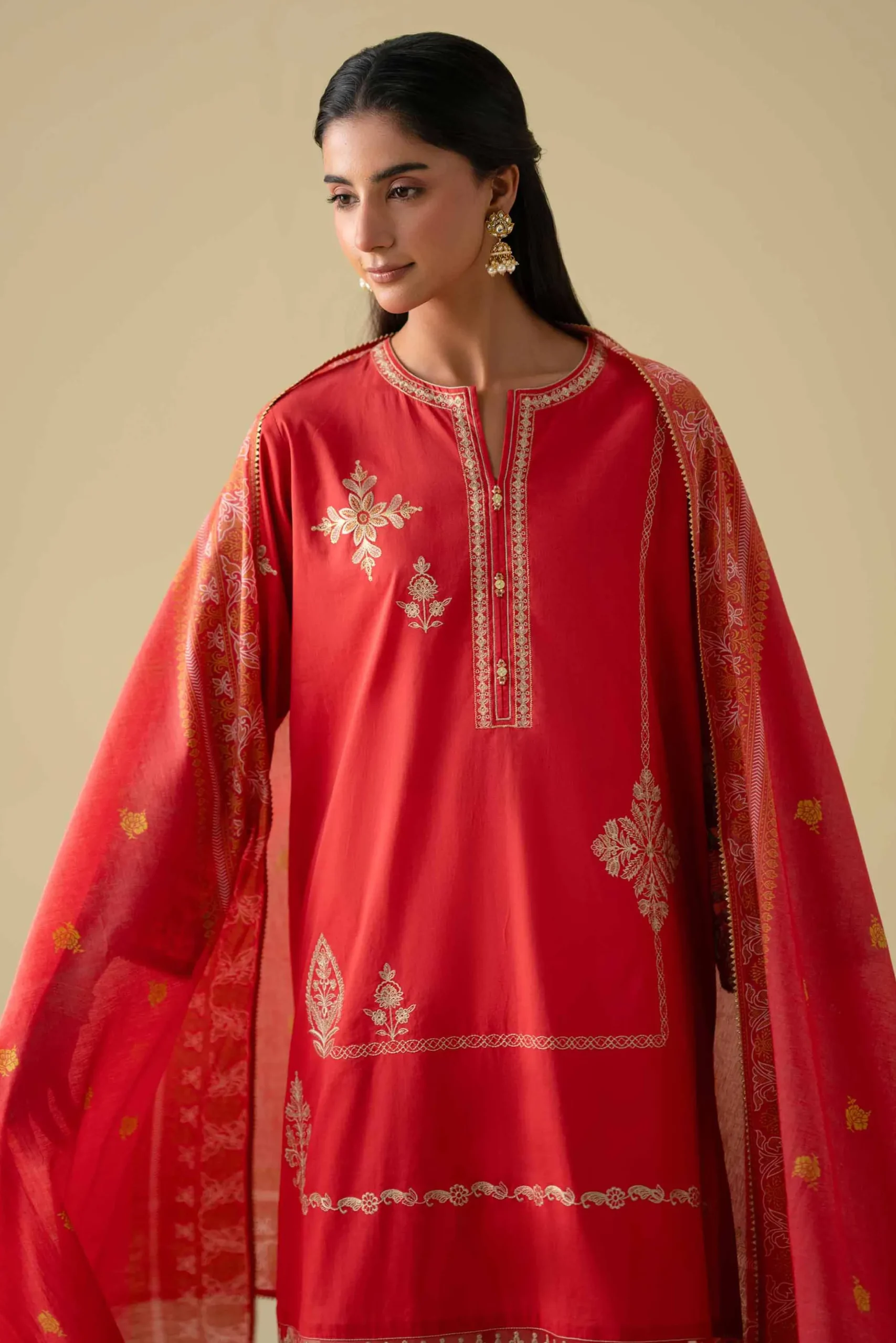 2 Piece - Printed Embroidered Suit - KFE26-27