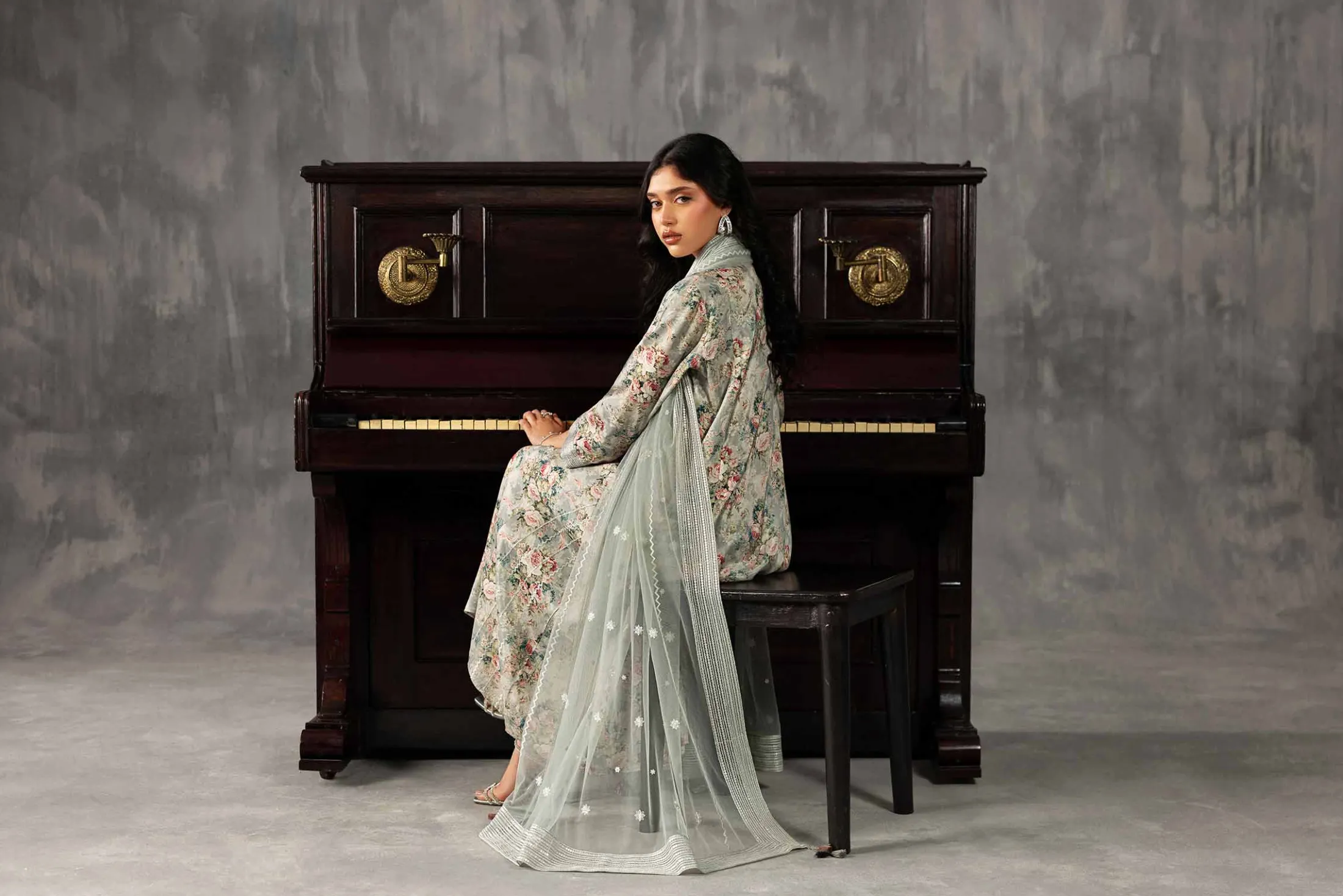 3 Piece - Printed Embroidered Suit - KFE26-130