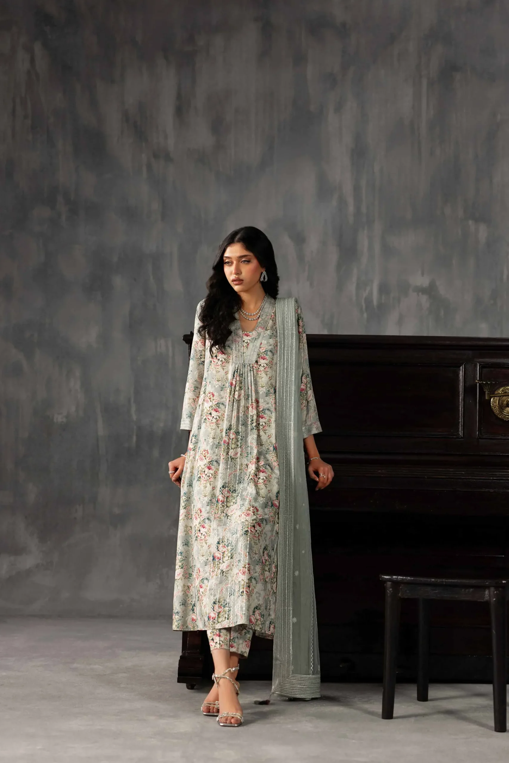 3 Piece - Printed Embroidered Suit - KFE26-130