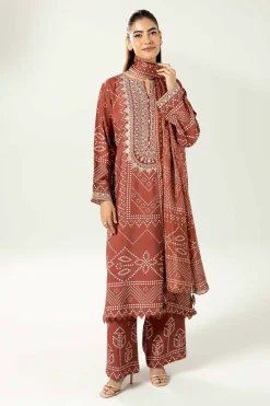 3 Piece - Printed Embroidered Suit - 42519601