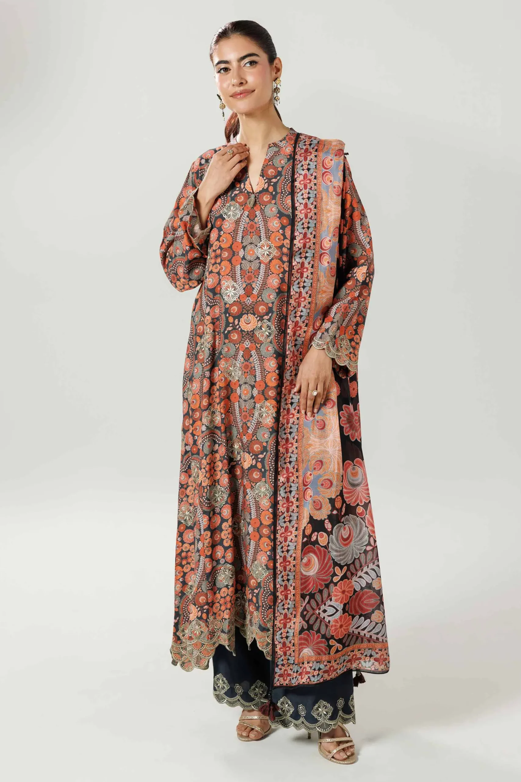 3 Piece - Printed Embroidered Suit - 42519603