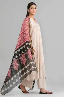 3 Piece - Printed Embroidered Suit - 42619949