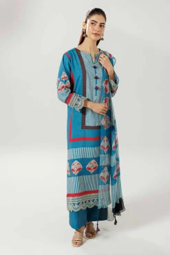 3 Piece - Printed Embroidered Suit - 42519593