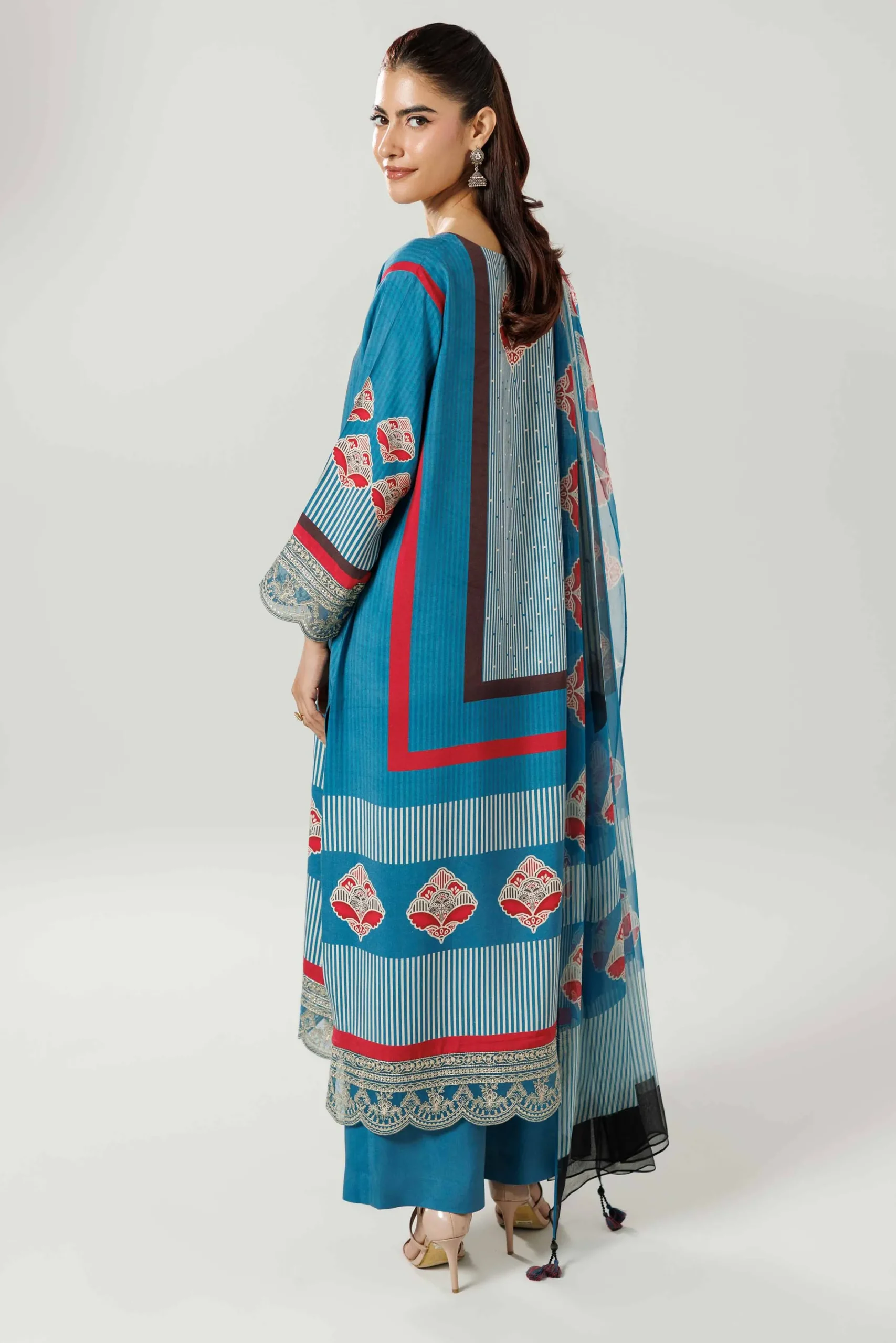 3 Piece - Printed Embroidered Suit - 42519593