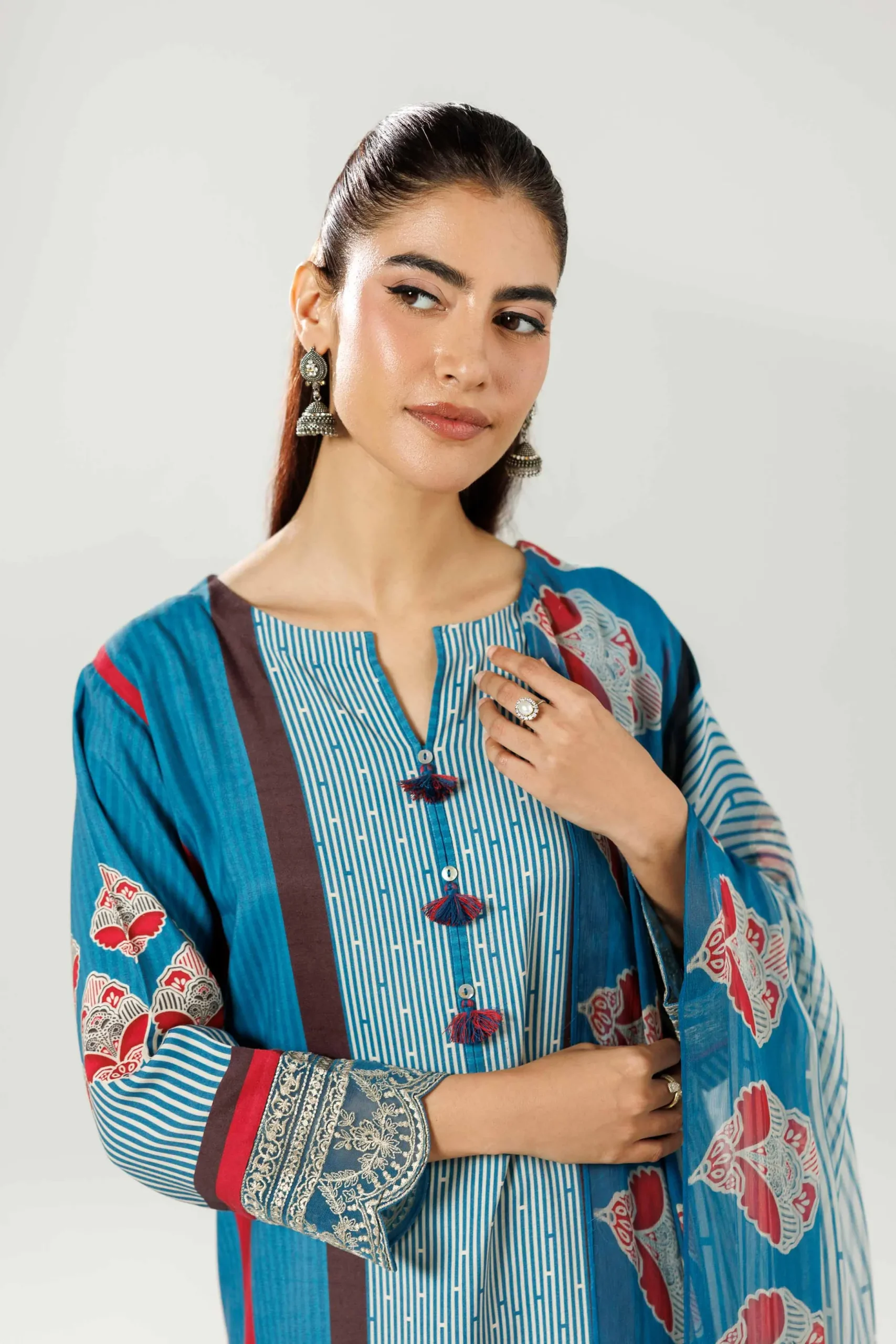 3 Piece - Printed Embroidered Suit - 42519593