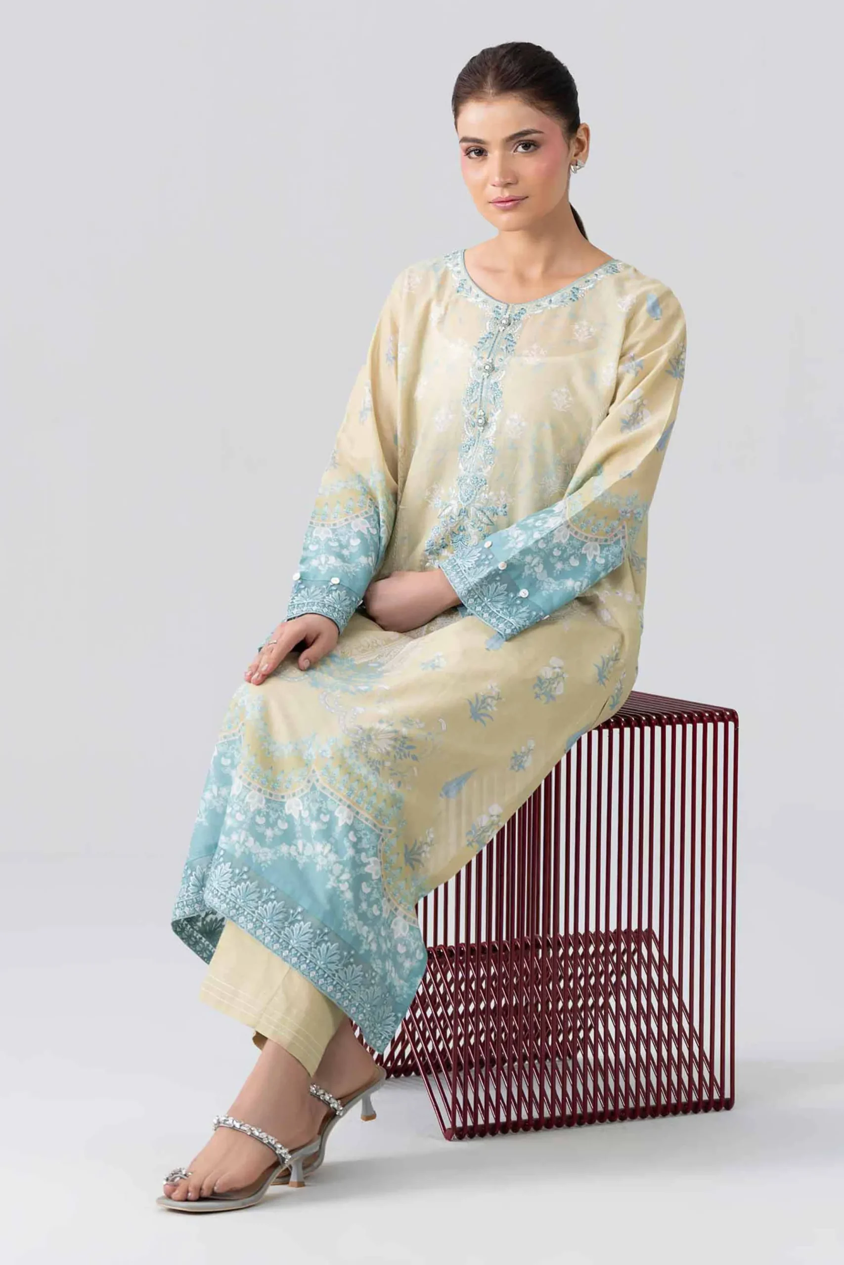 2 Piece - Printed Embroidered Suit - PE26-591