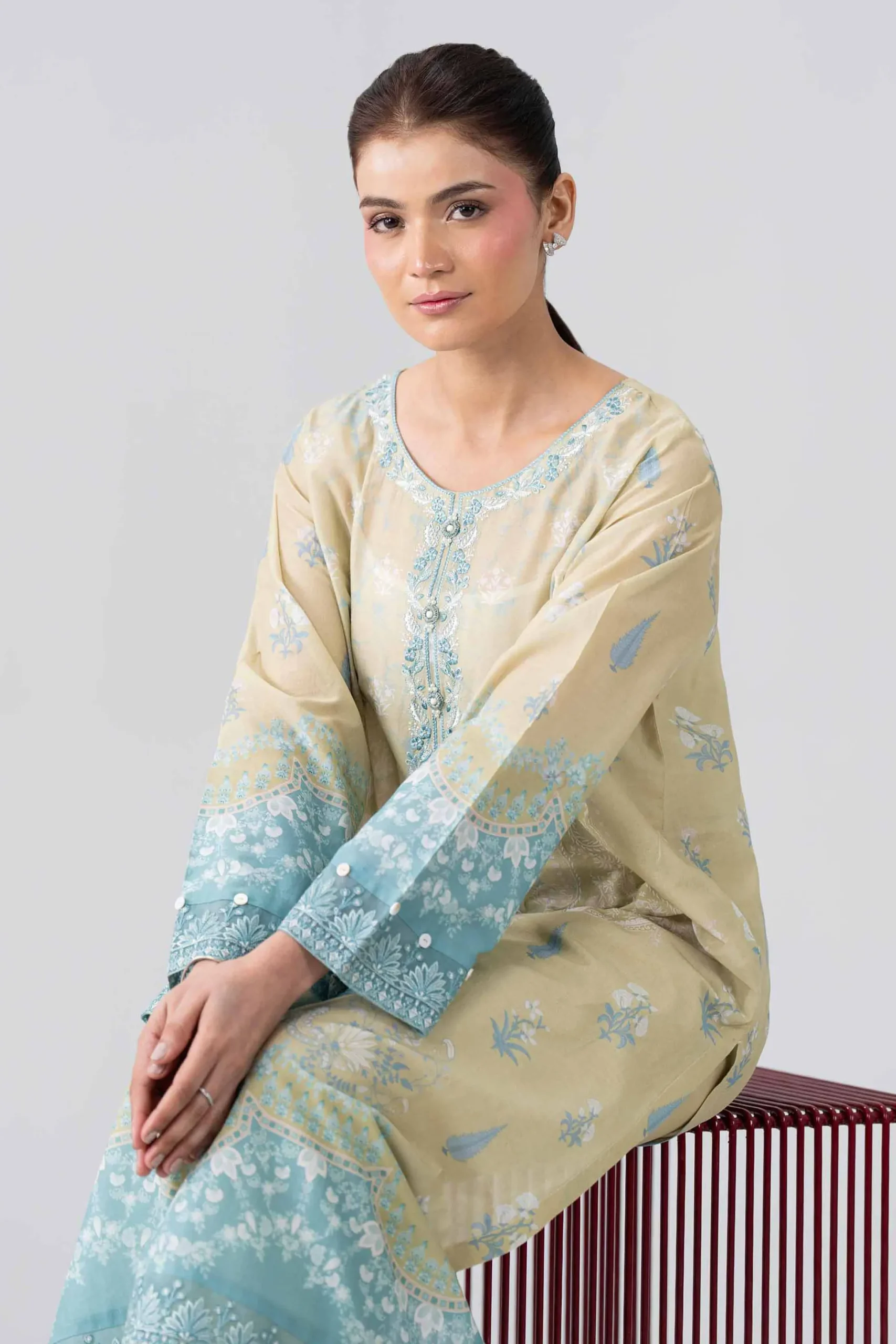 2 Piece - Printed Embroidered Suit - PE26-591