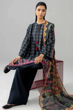 3 Piece - Printed Embroidered Suit - PE26-506