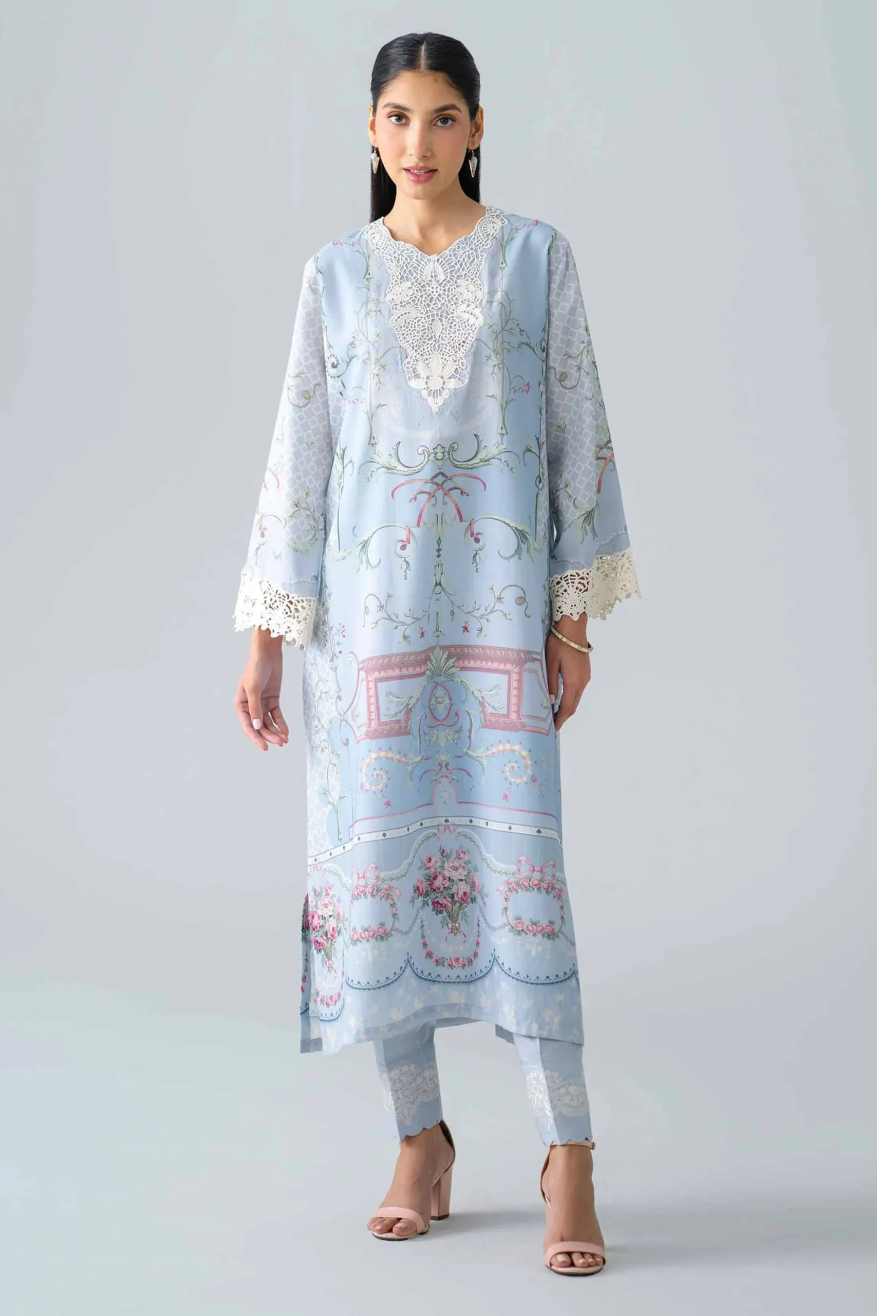 2 Piece - Printed Embroidered Suit - PE26-484