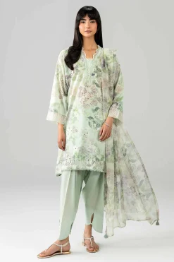 3 Piece - Printed Embroidered Suit - PE26-495