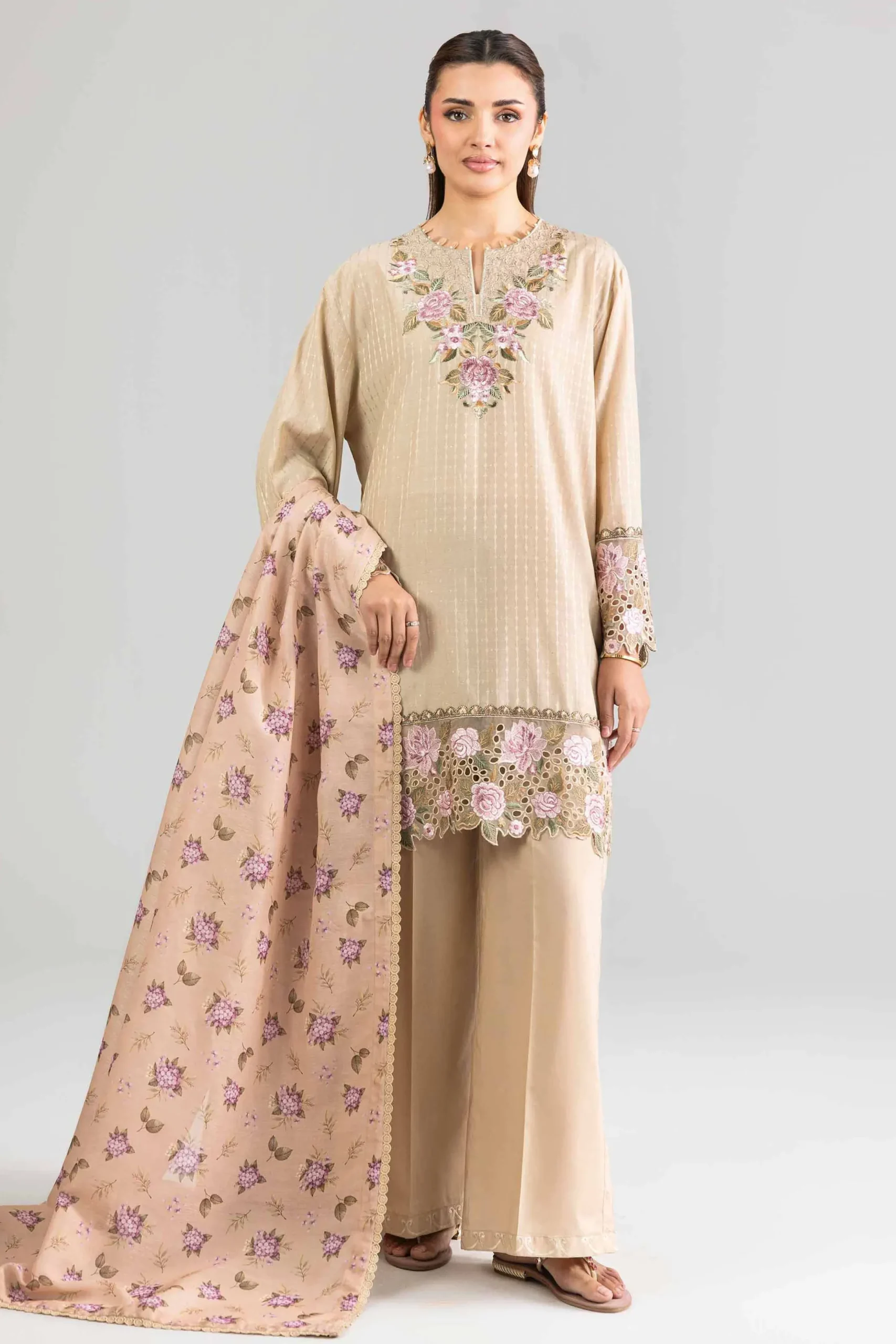 3 Piece - Printed Embroidered Suit - PE26-113