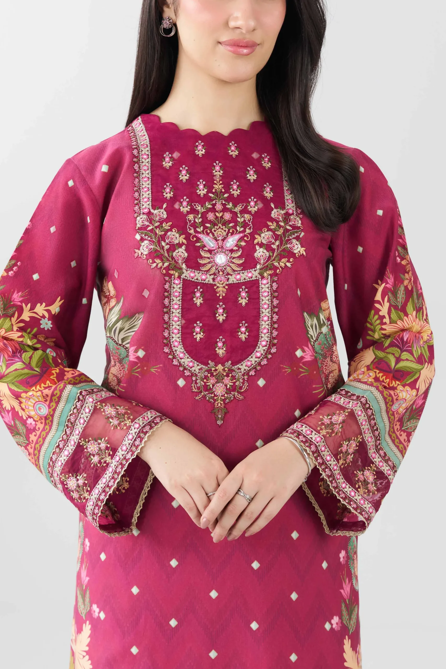 2 Piece - Printed Embroidered Suit - PE26-136