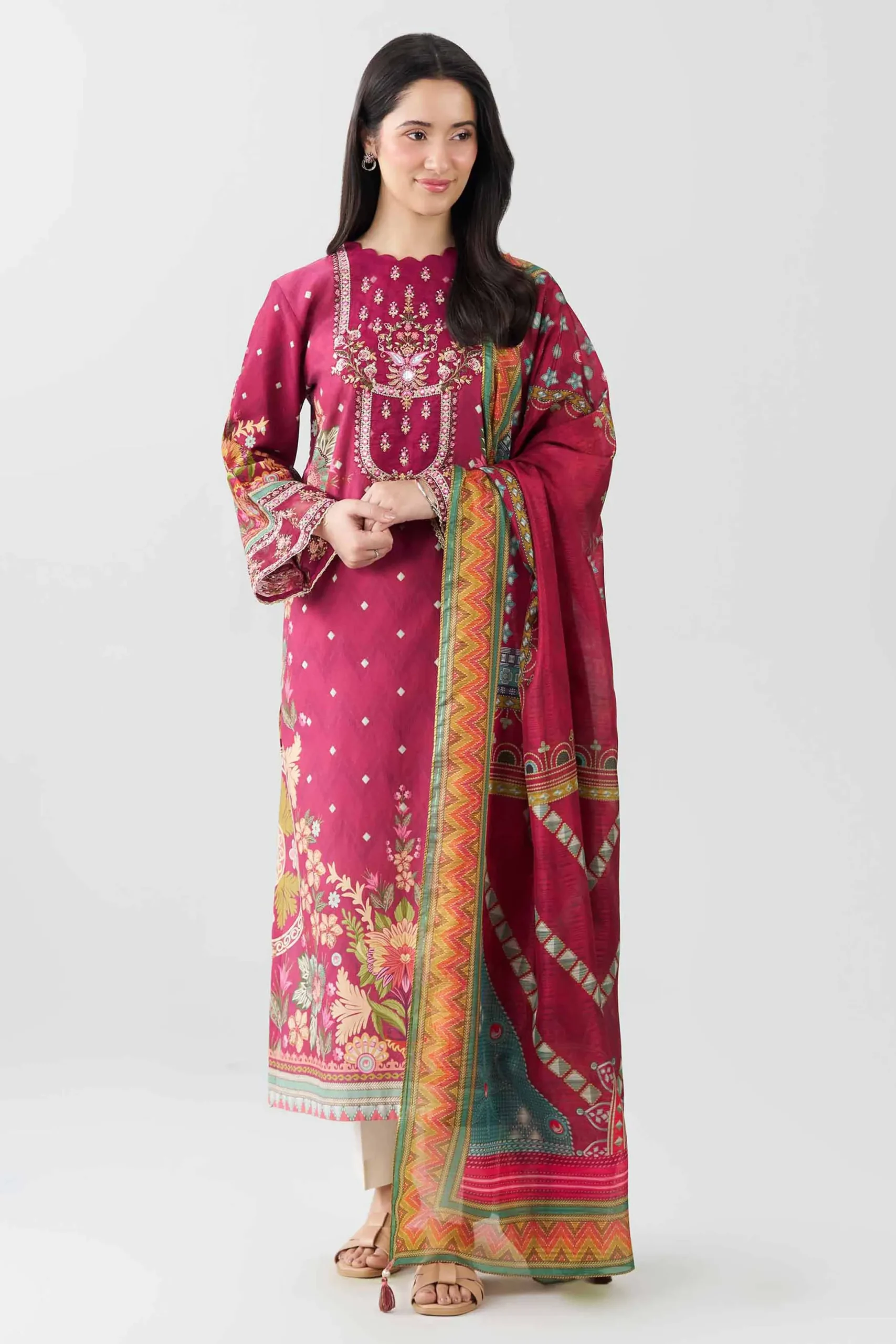 2 Piece - Printed Embroidered Suit - PE26-136
