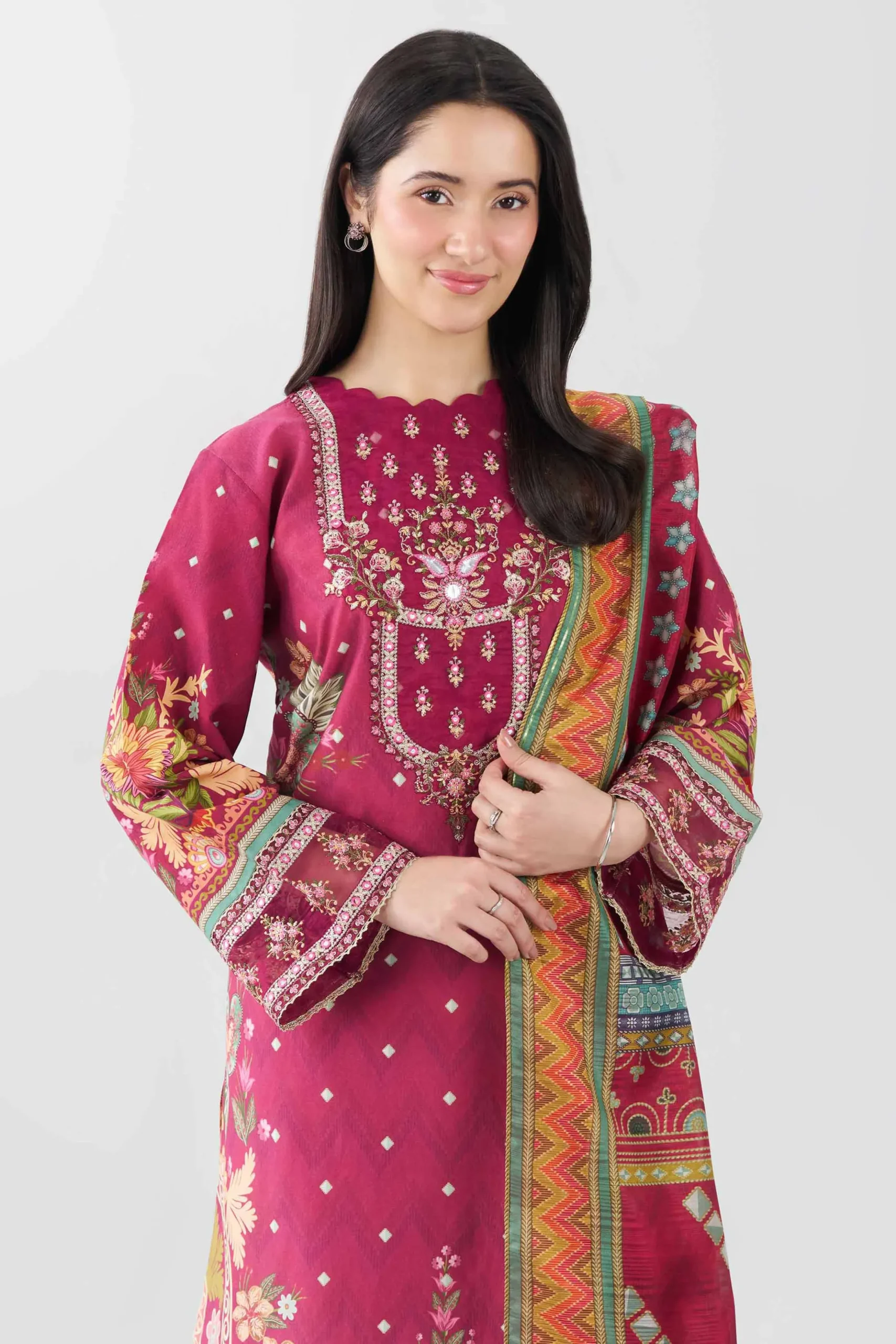 2 Piece - Printed Embroidered Suit - PE26-136