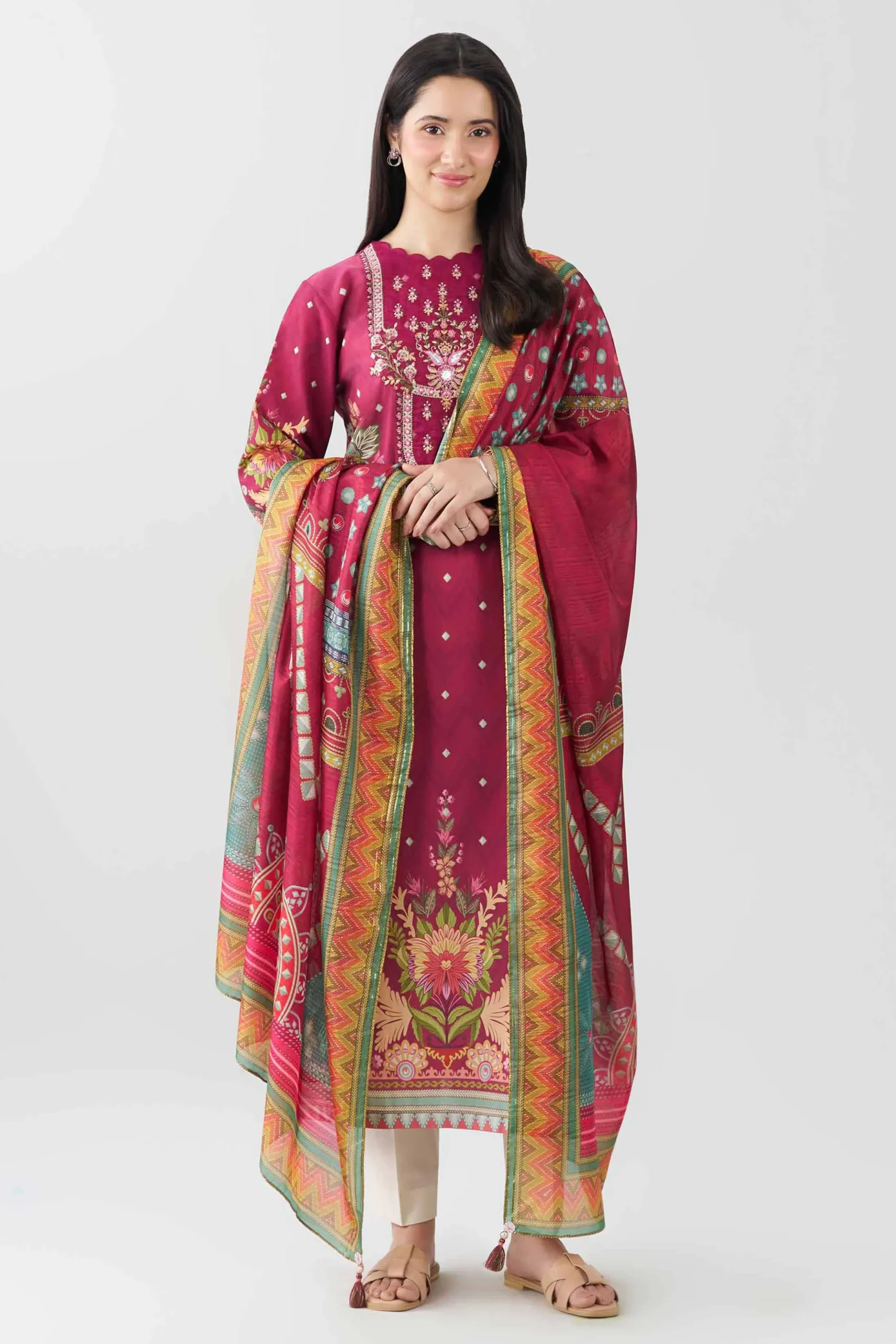 2 Piece - Printed Embroidered Suit - PE26-136