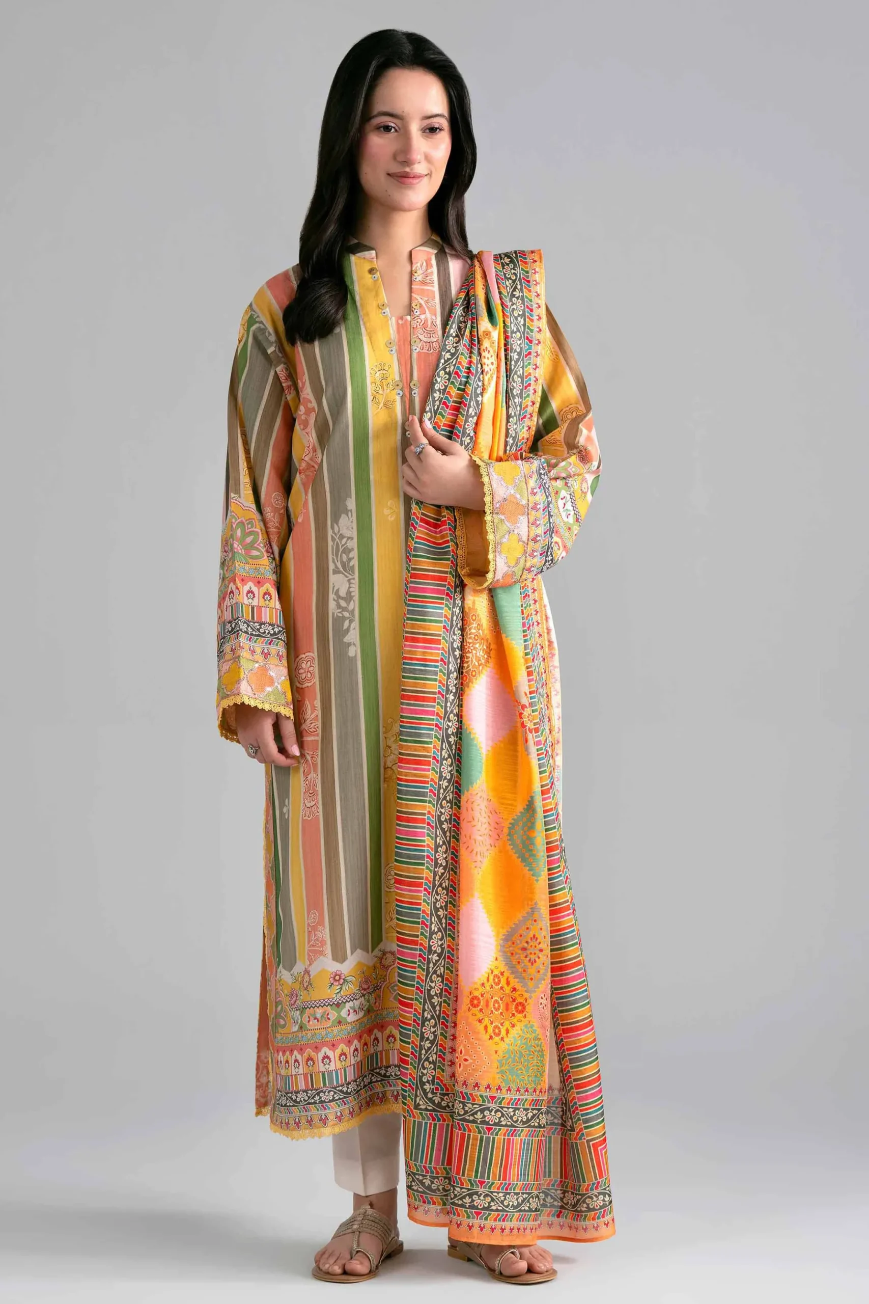 2 Piece - Printed Embroidered Suit - PE26-137