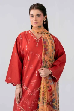 3 Piece - Printed Embroidered Suit - PE26-513