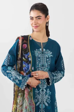 3 Piece - Printed Embroidered Suit - PE26-519