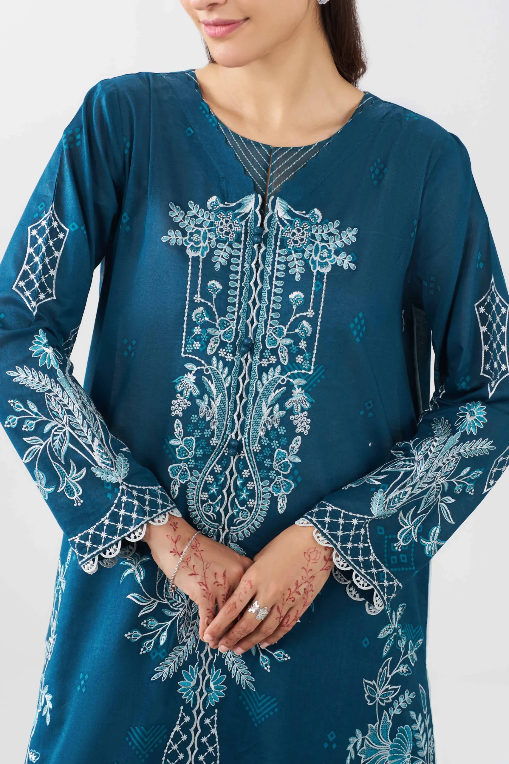 3 Piece - Printed Embroidered Suit - PE26-519