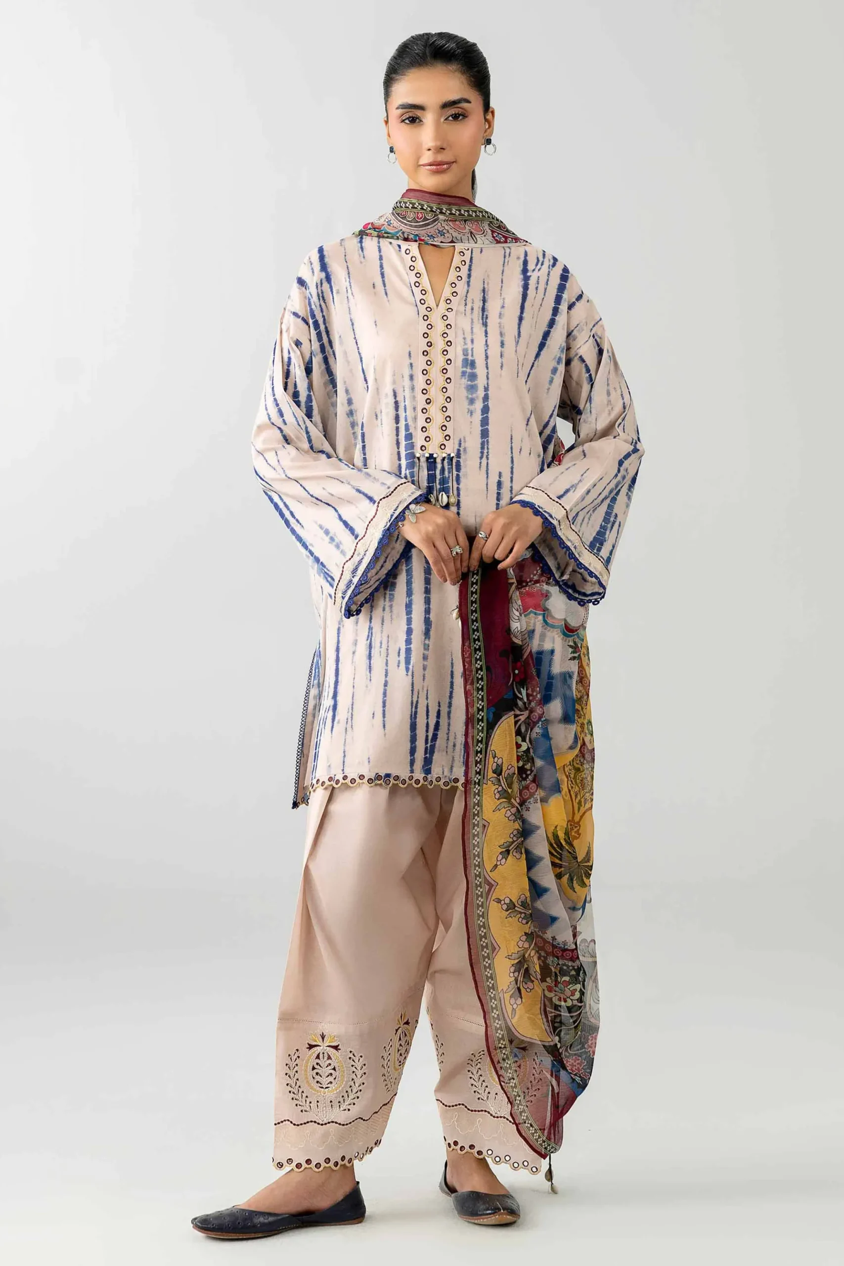 3 Piece - Printed Embroidered Suit - PE26-521