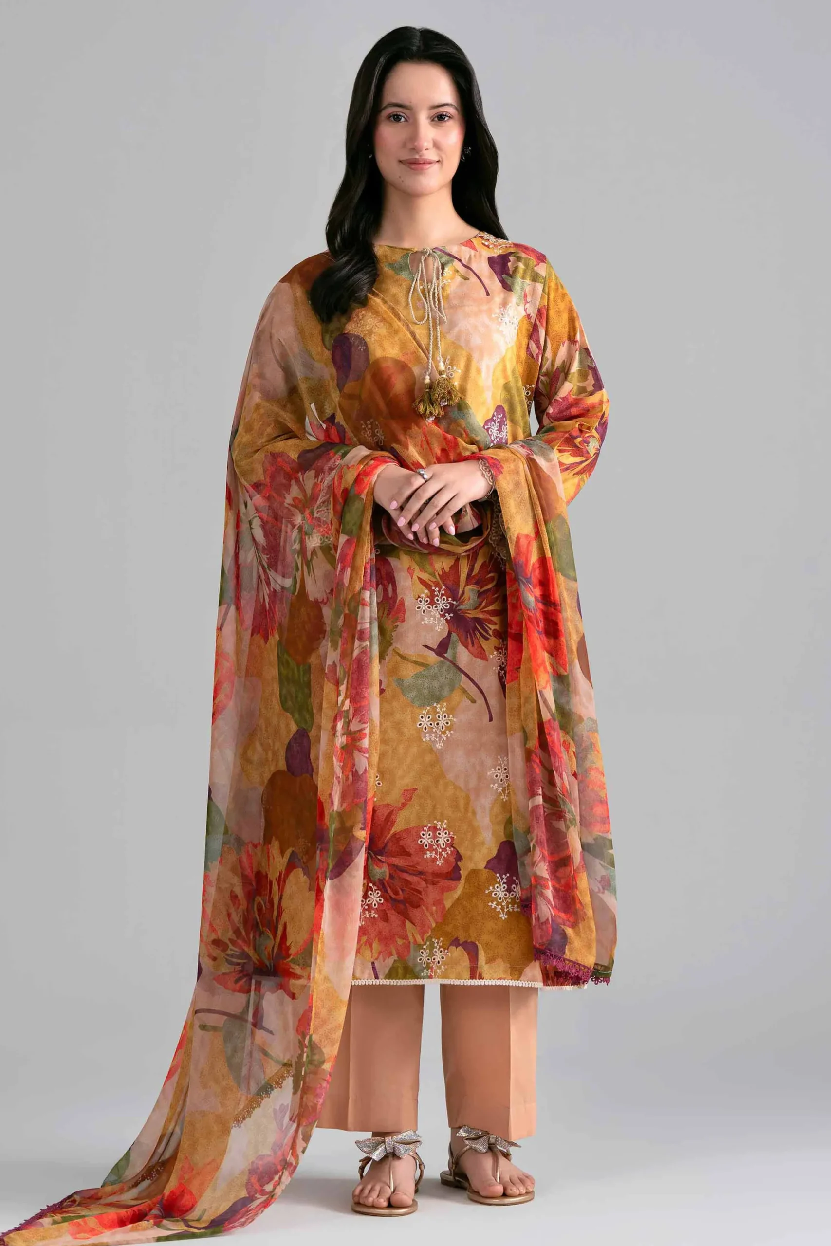 3 Piece - Printed Embroidered Suit - PE26-498