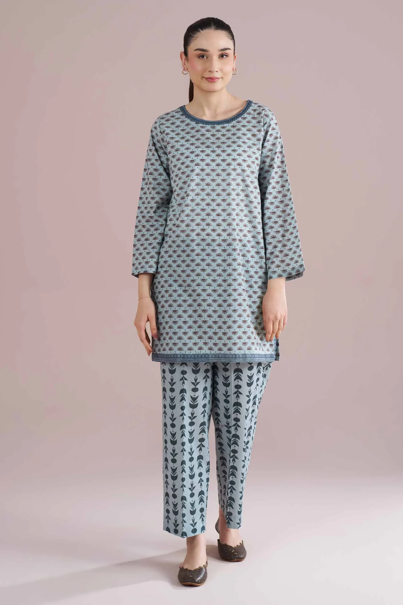 2 Piece - Printed Embroidered Suit - PE26-202