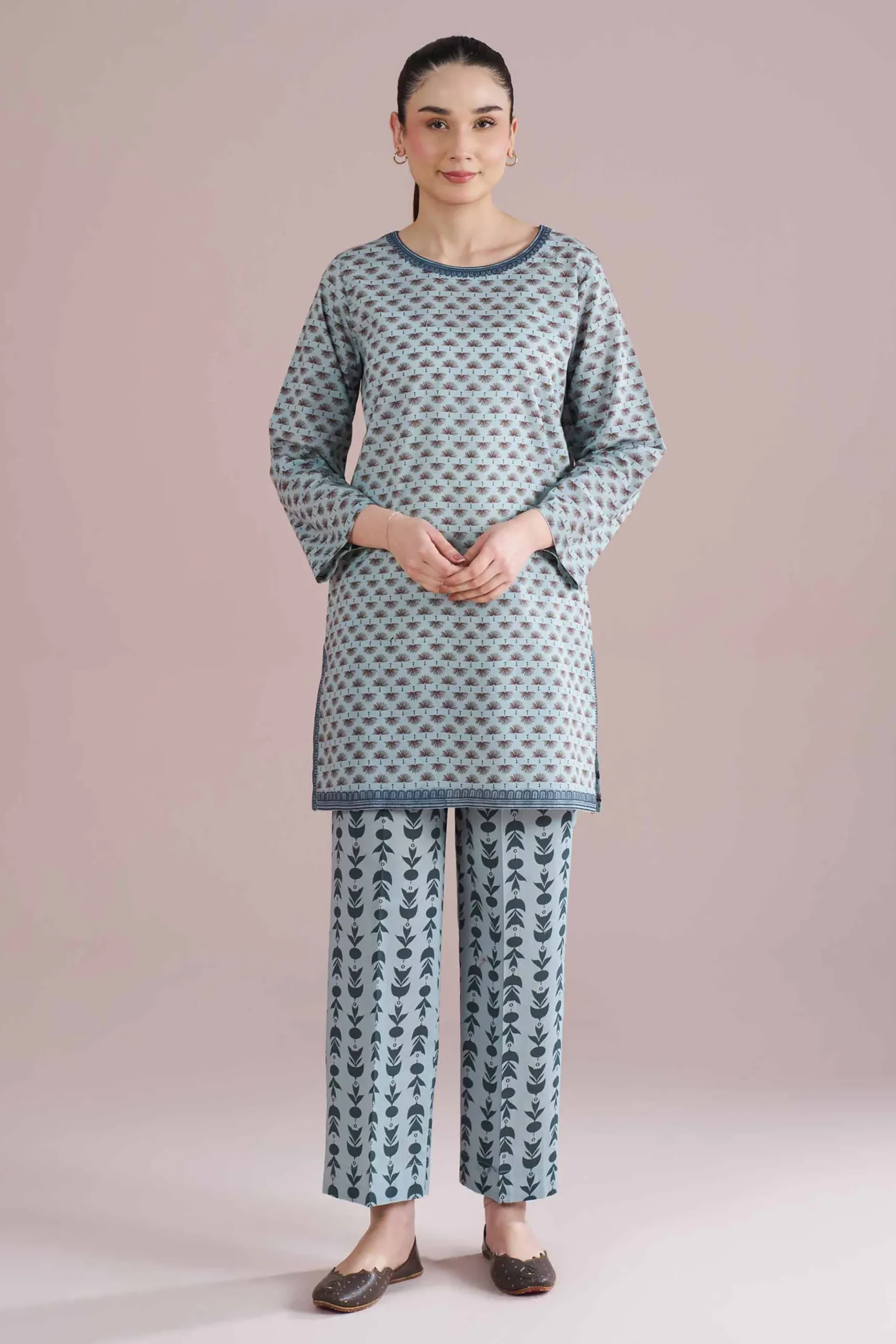 2 Piece - Printed Embroidered Suit - PE26-202