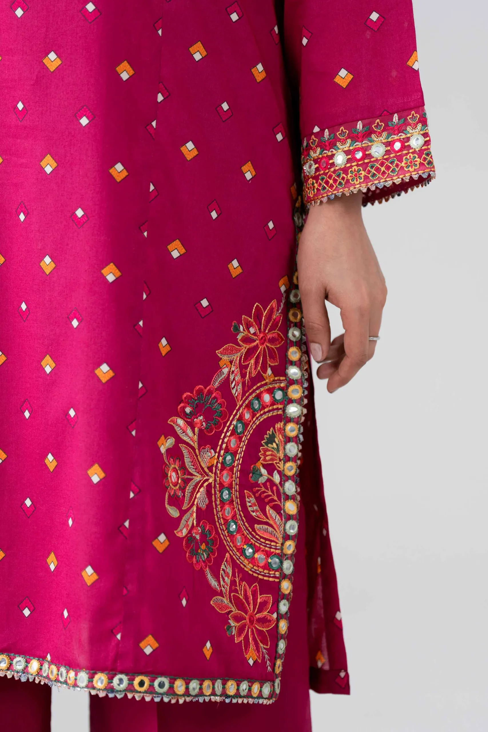 3 Piece - Printed Embroidered Suit - PE26-507