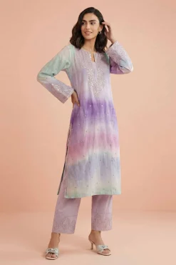2 Piece - Printed Embroidered Suit - PE26-229