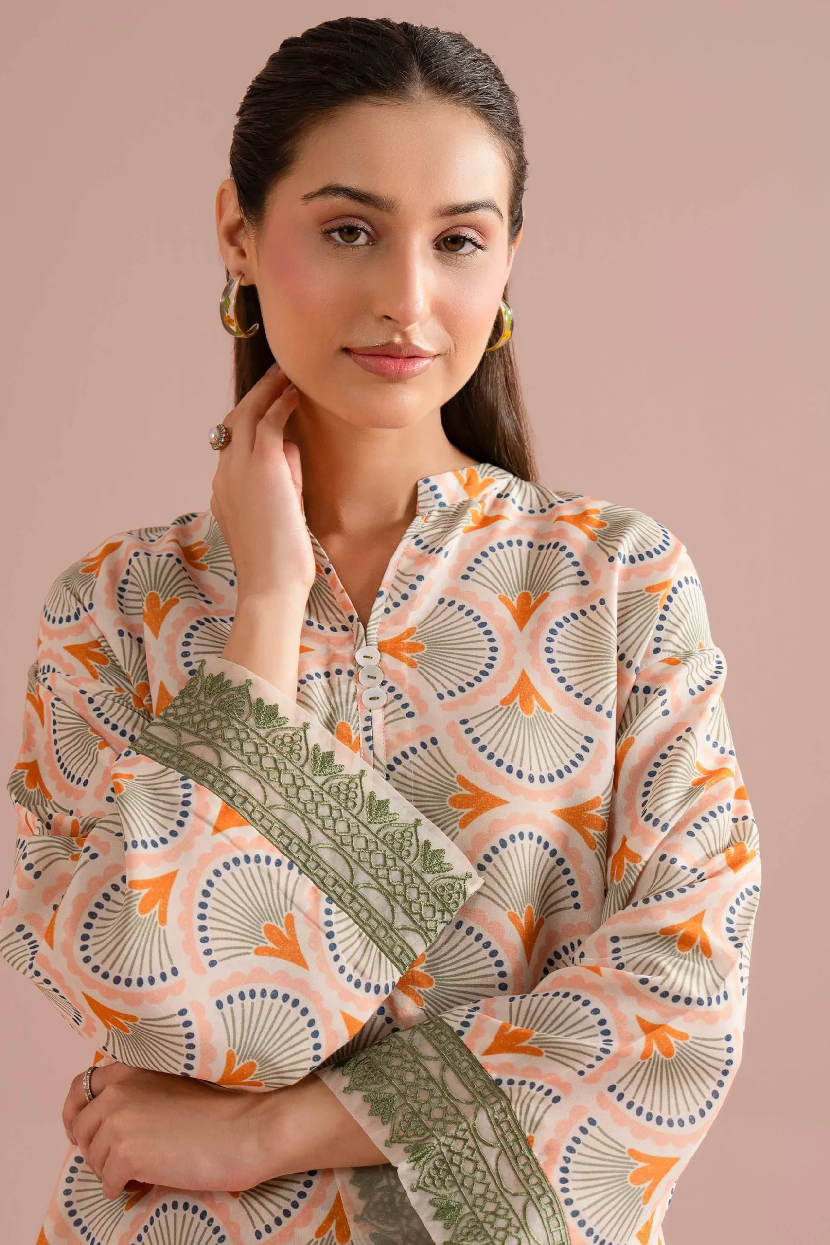 2 Piece - Printed Embroidered Suit - PE26-354