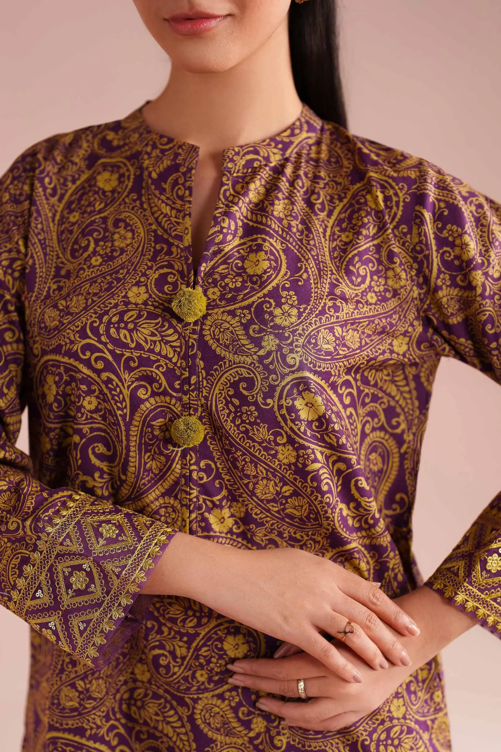 2 Piece - Printed Embroidered Suit - PE26-199
