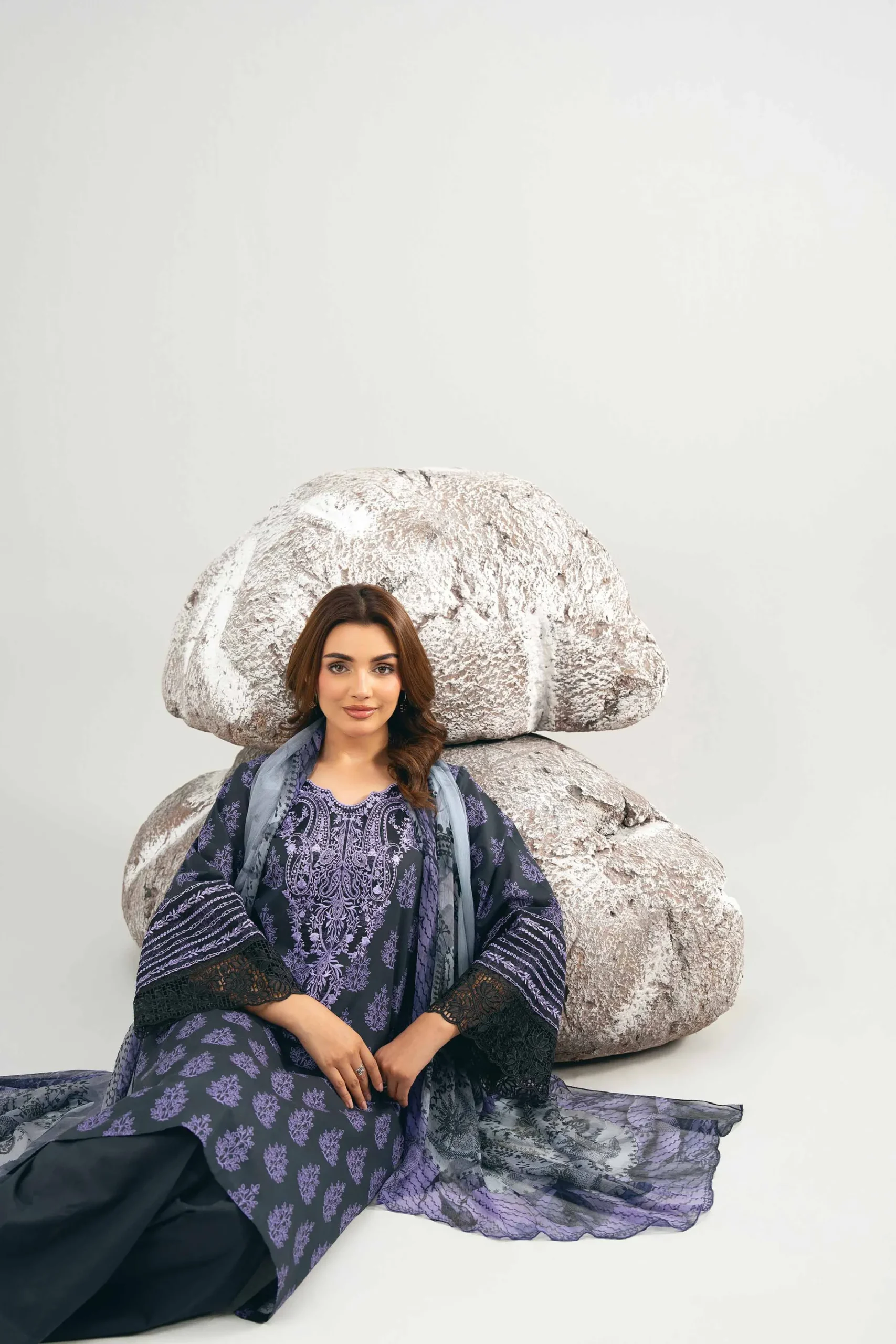 3 Piece - Printed Embroidered Suit - 42502029