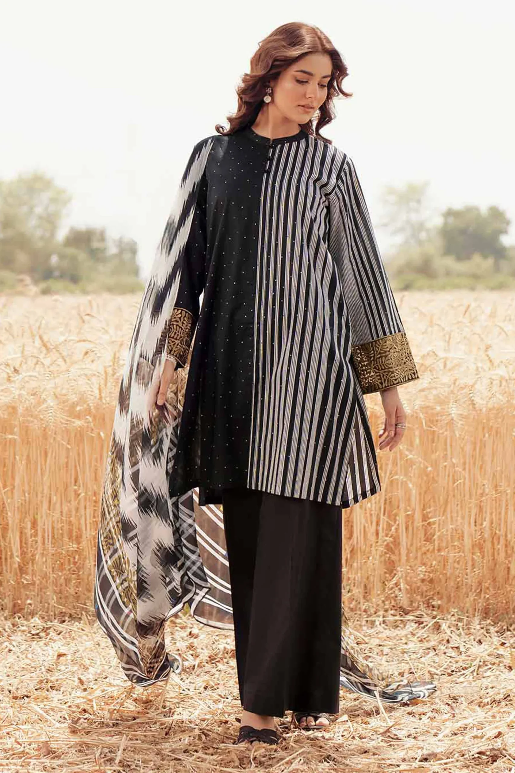 3 Piece - Printed Embroidered Suit - 42502030
