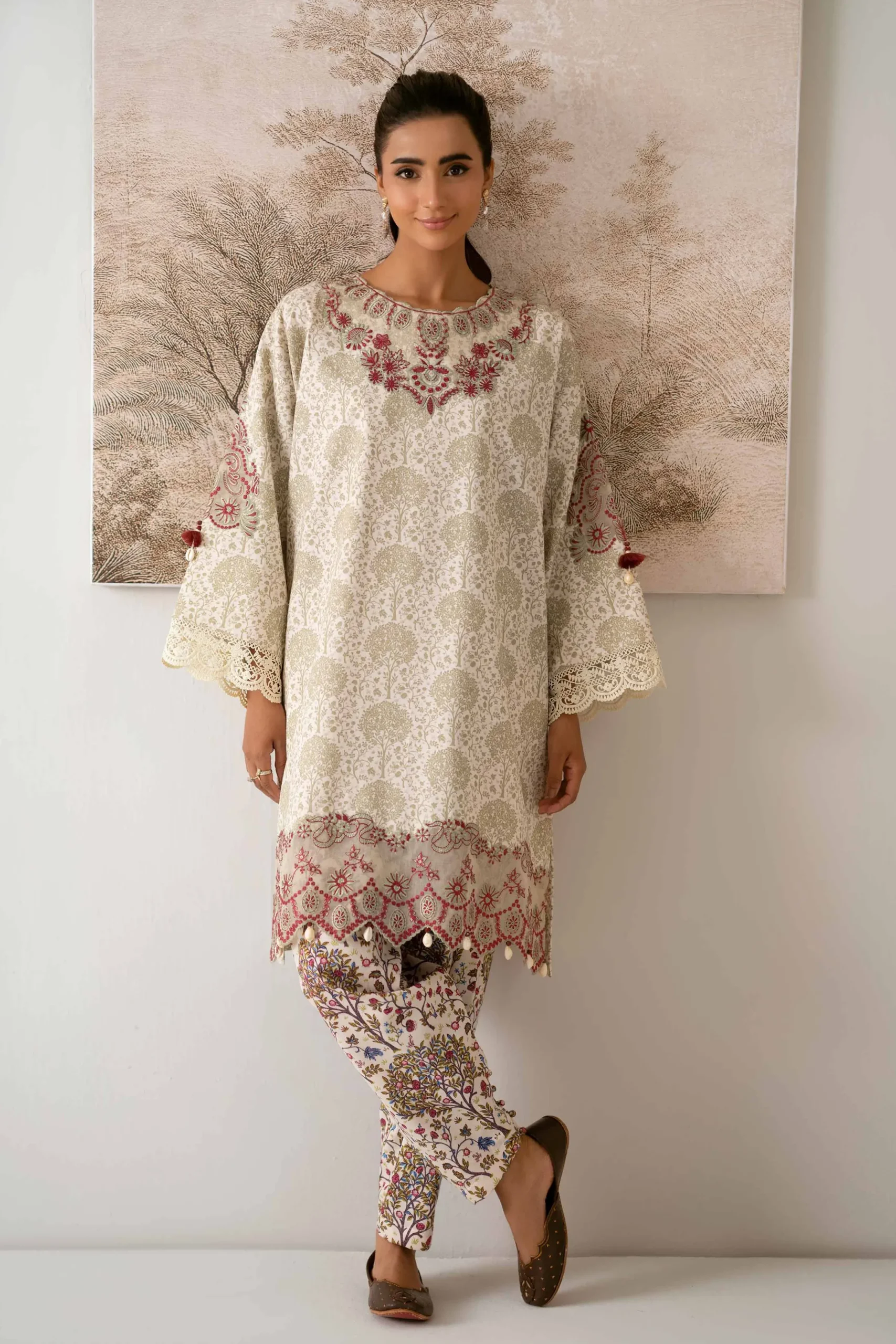 2 Piece - Printed Embroidered Suit - 42502810
