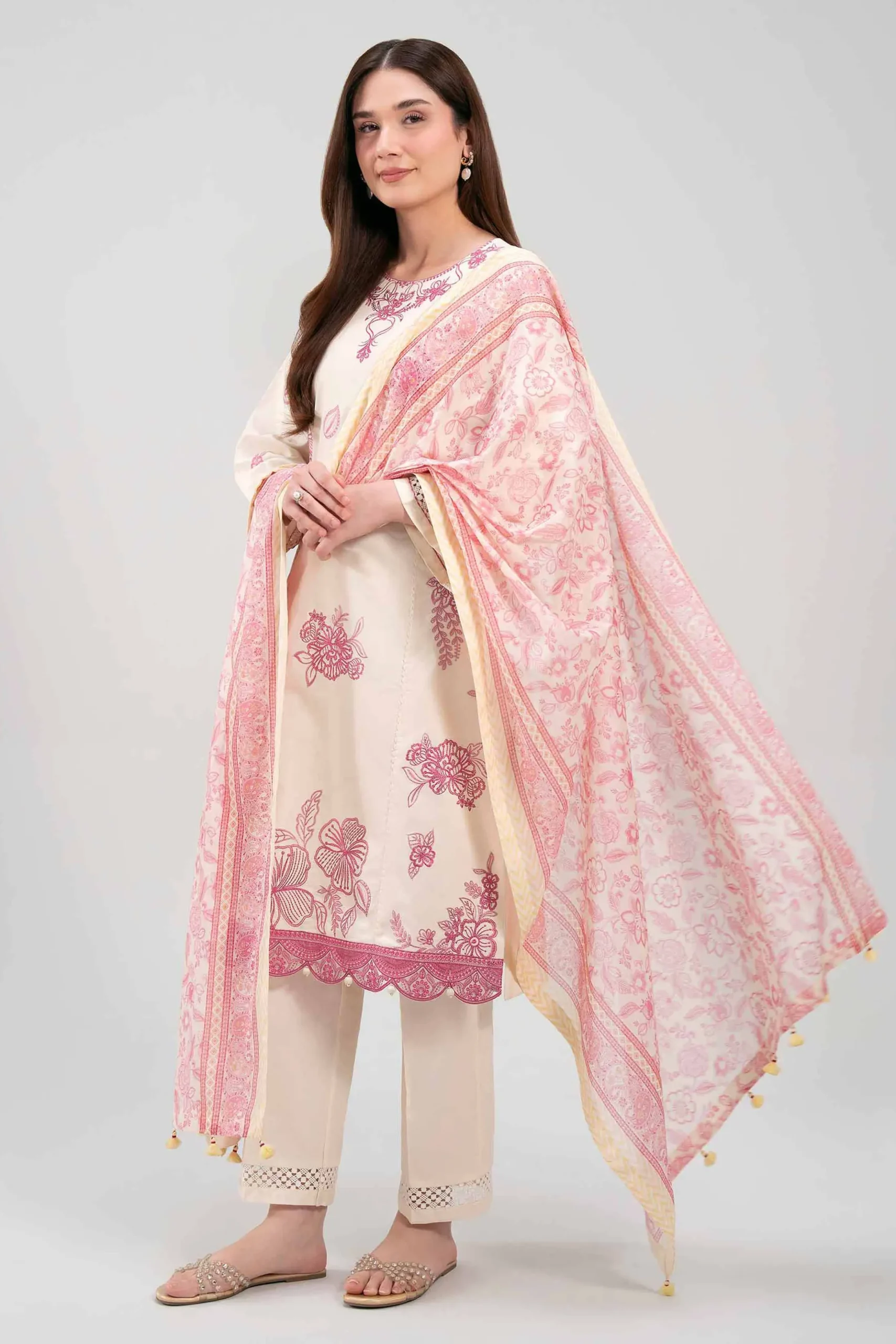 3 Piece - Printed Embroidered Suit - 42601276
