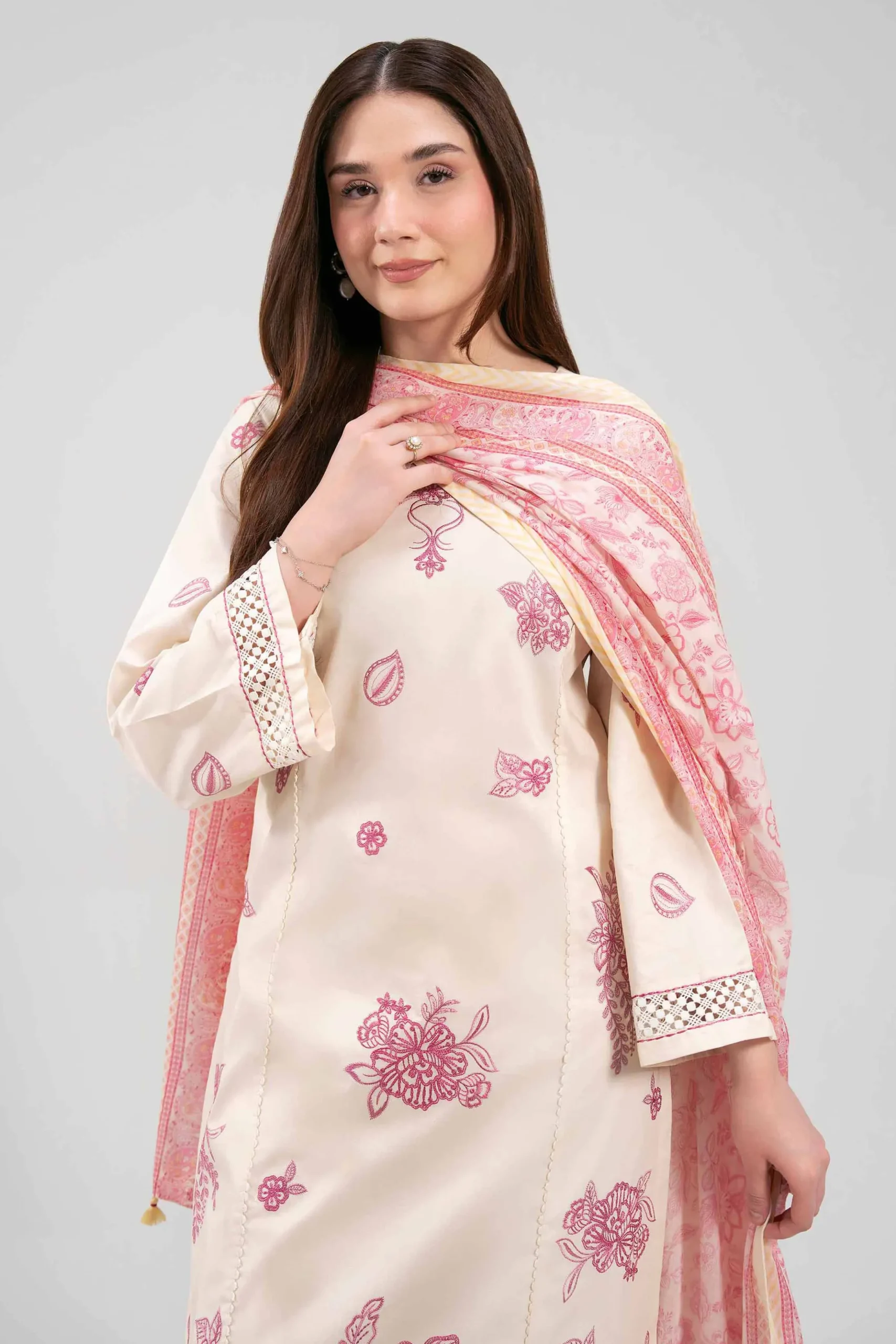 3 Piece - Printed Embroidered Suit - 42601276