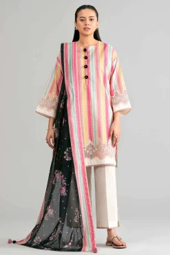 3 Piece - Printed Embroidered Suit - 42601855