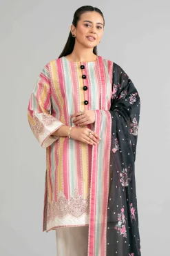 3 Piece - Printed Embroidered Suit - 42601855