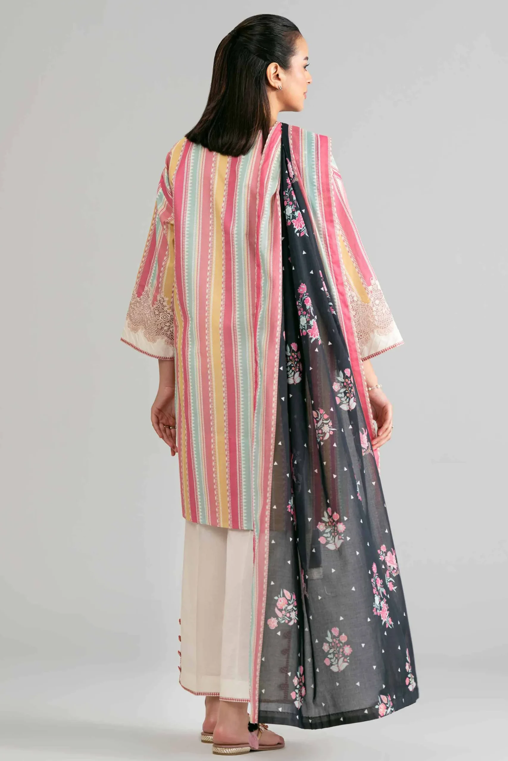 3 Piece - Printed Embroidered Suit - 42601855