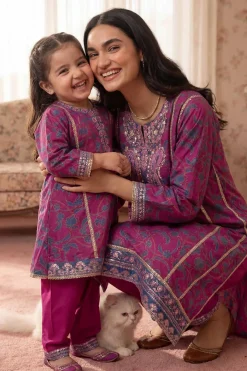2 Piece - Printed Embroidered Suit - PMD26-02 D